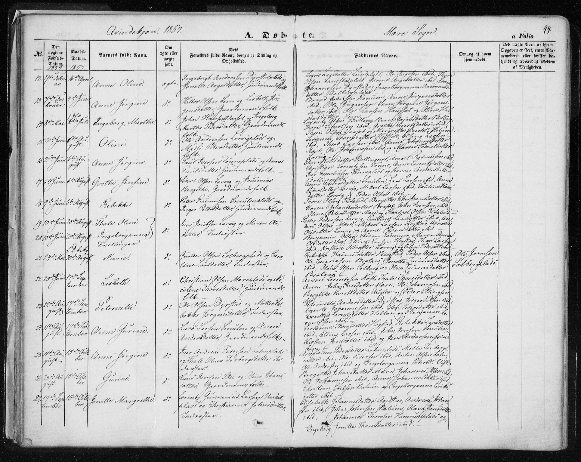 Ministerialprotokoller, klokkerbøker og fødselsregistre - Nord-Trøndelag, SAT/A-1458/735/L0342: Parish register (official) no. 735A07 /1, 1849-1862, p. 44