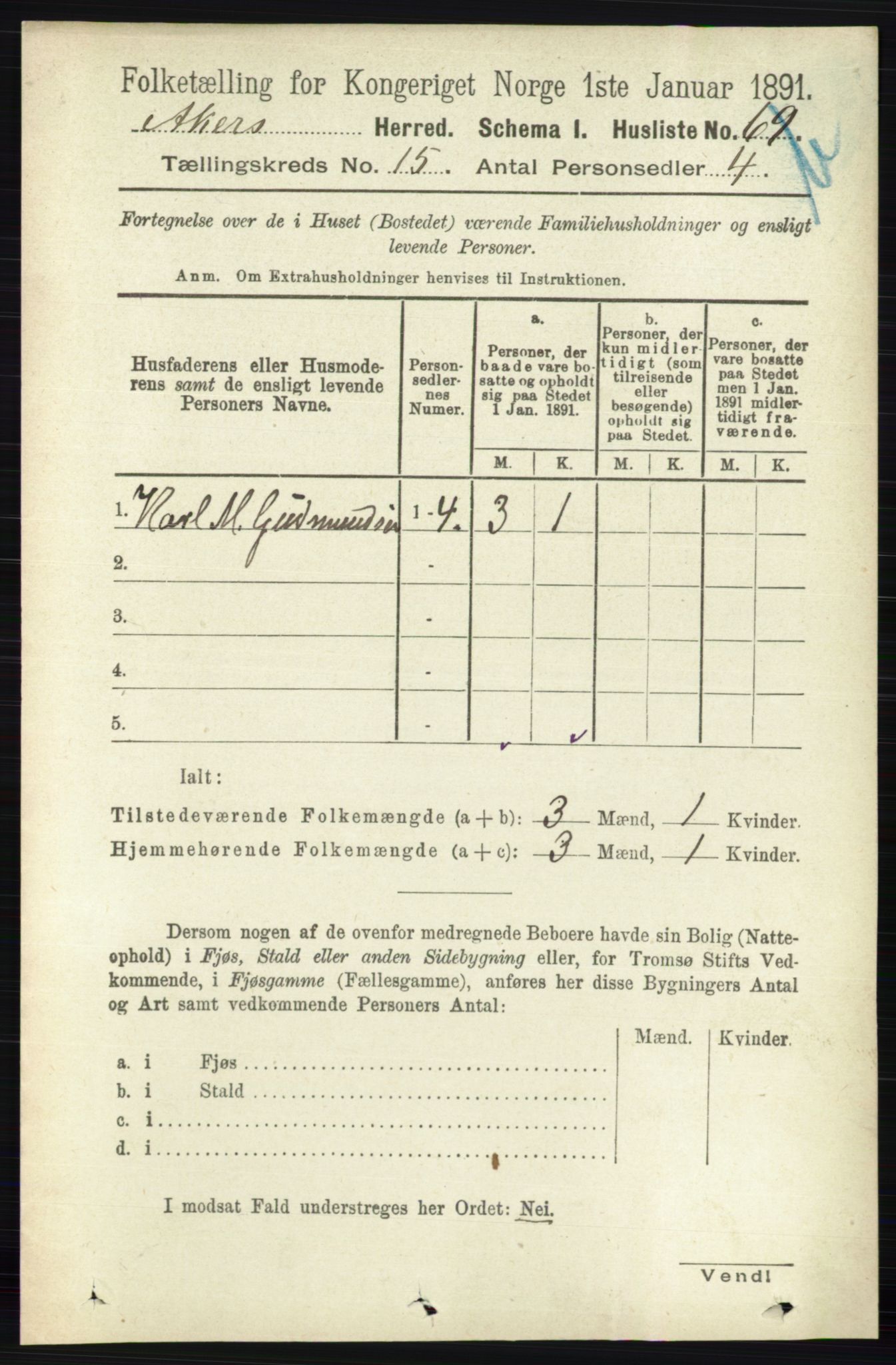 RA, 1891 census for 0218 Aker, 1891, p. 13318