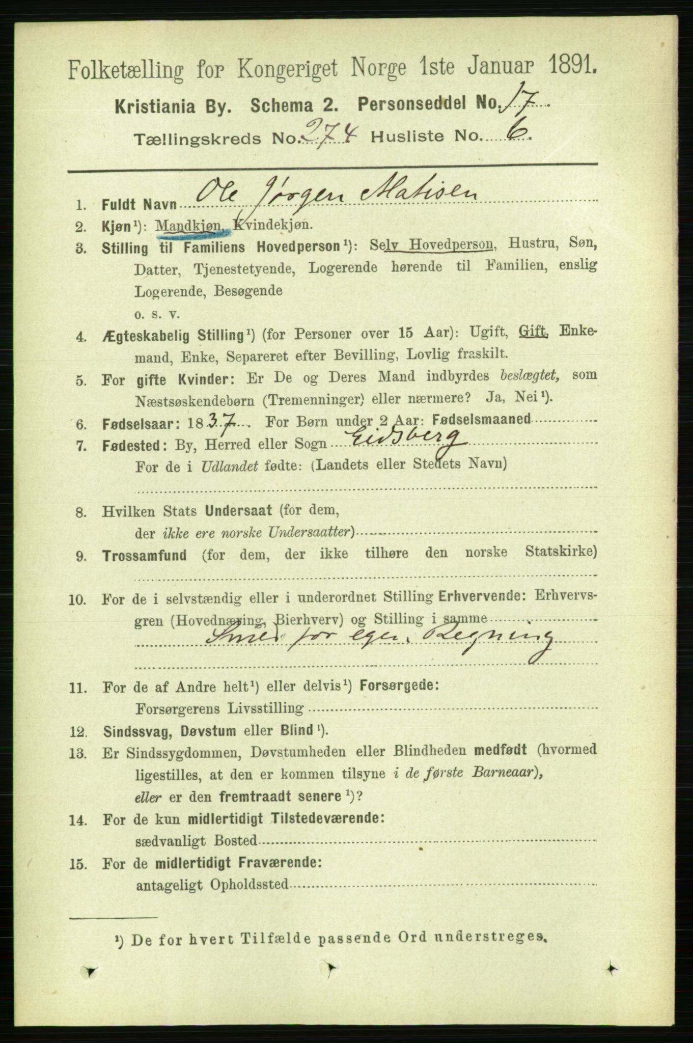 RA, 1891 census for 0301 Kristiania, 1891, p. 166523