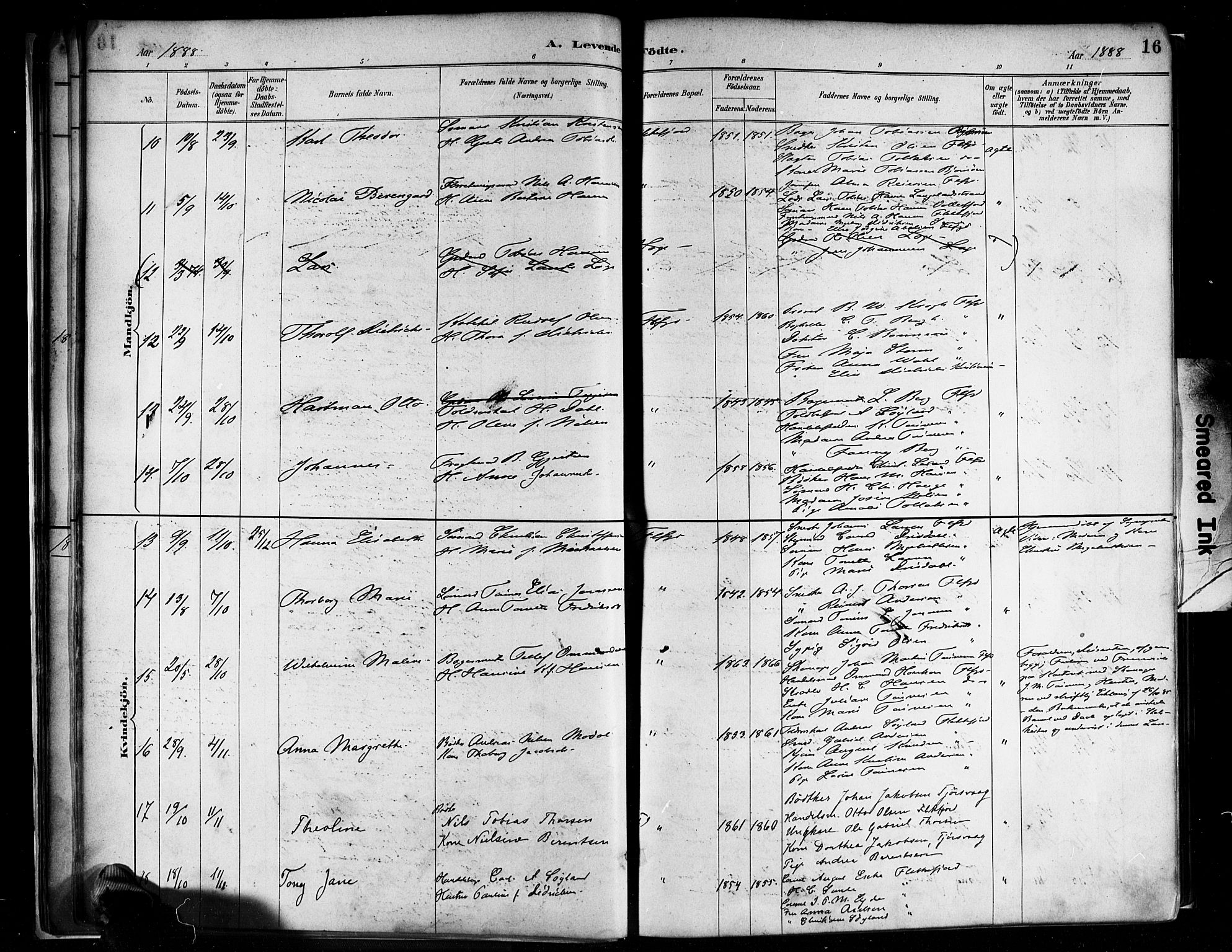 Flekkefjord sokneprestkontor, AV/SAK-1111-0012/F/Fa/Faa/L0001: Parish register (official) no. A 1, 1885-1900, p. 16