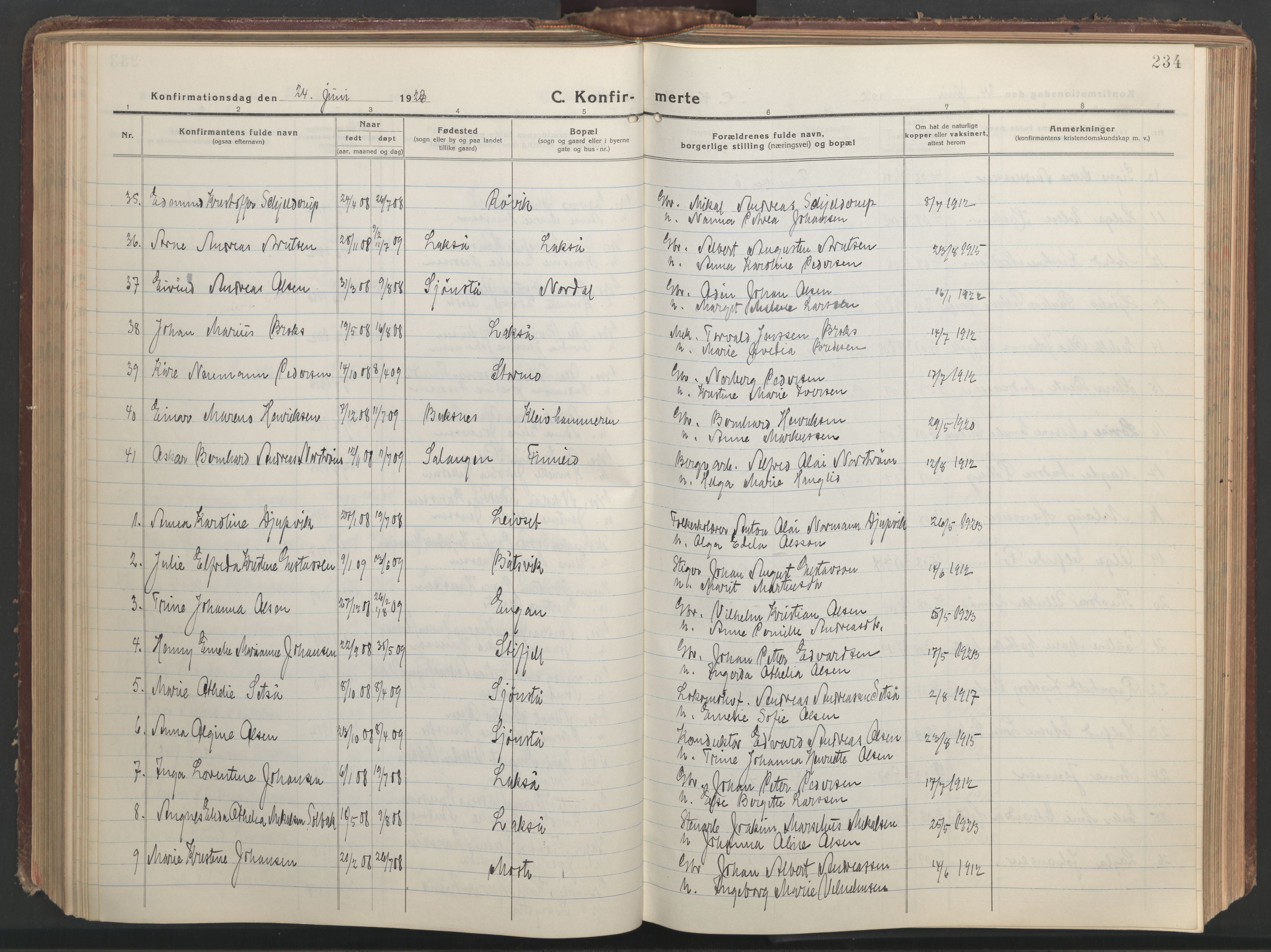 Ministerialprotokoller, klokkerbøker og fødselsregistre - Nordland, AV/SAT-A-1459/849/L0700: Parish register (copy) no. 849C01, 1919-1946, p. 234