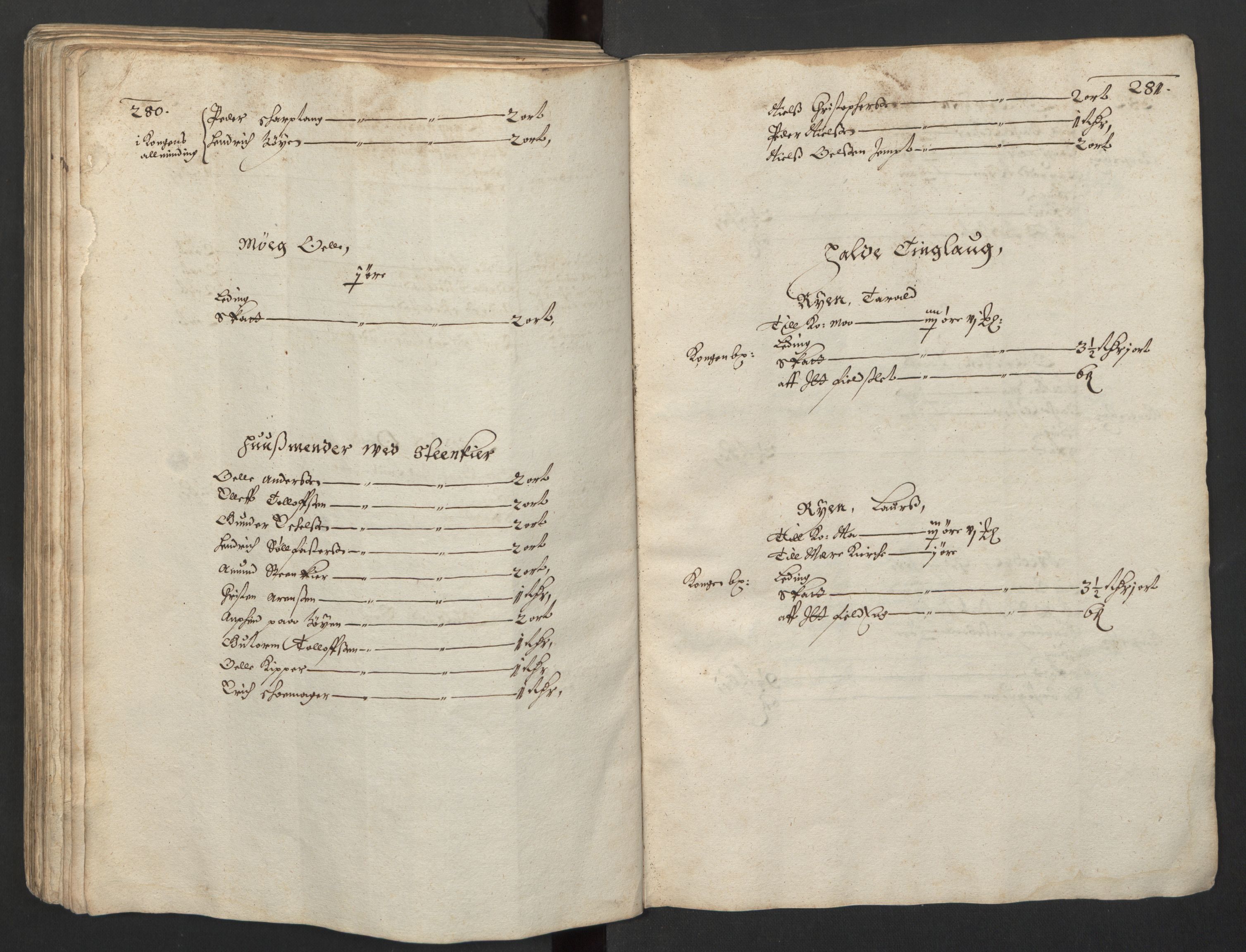 Rentekammeret inntil 1814, Realistisk ordnet avdeling, AV/RA-EA-4070/L/L0029/0001: Trondheim lagdømme: / Alminnelig jordebok og skattemanntall - Inderøy, 1661, p. 280-281