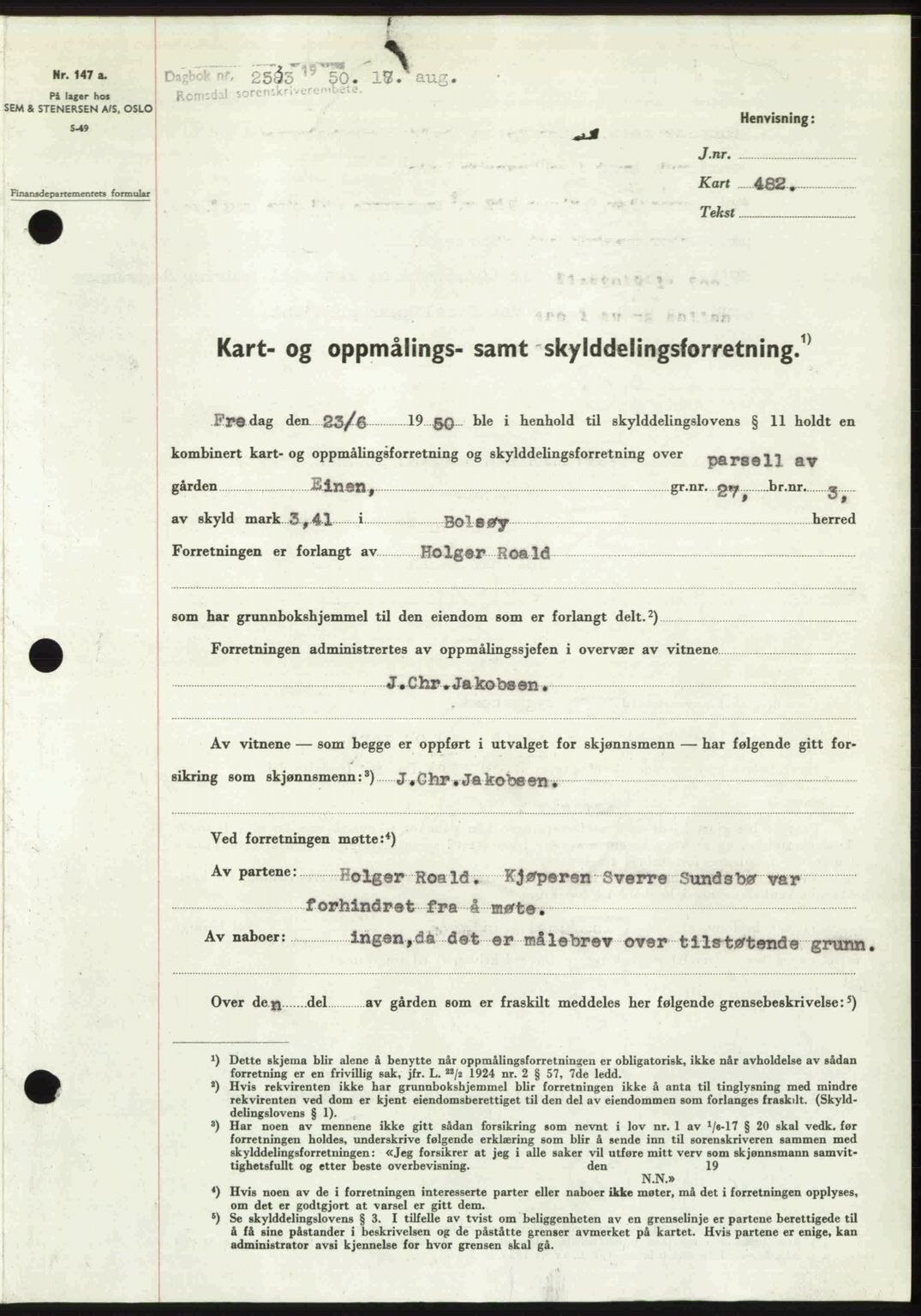 Romsdal sorenskriveri, AV/SAT-A-4149/1/2/2C: Mortgage book no. A34, 1950-1950, Diary no: : 2533/1950