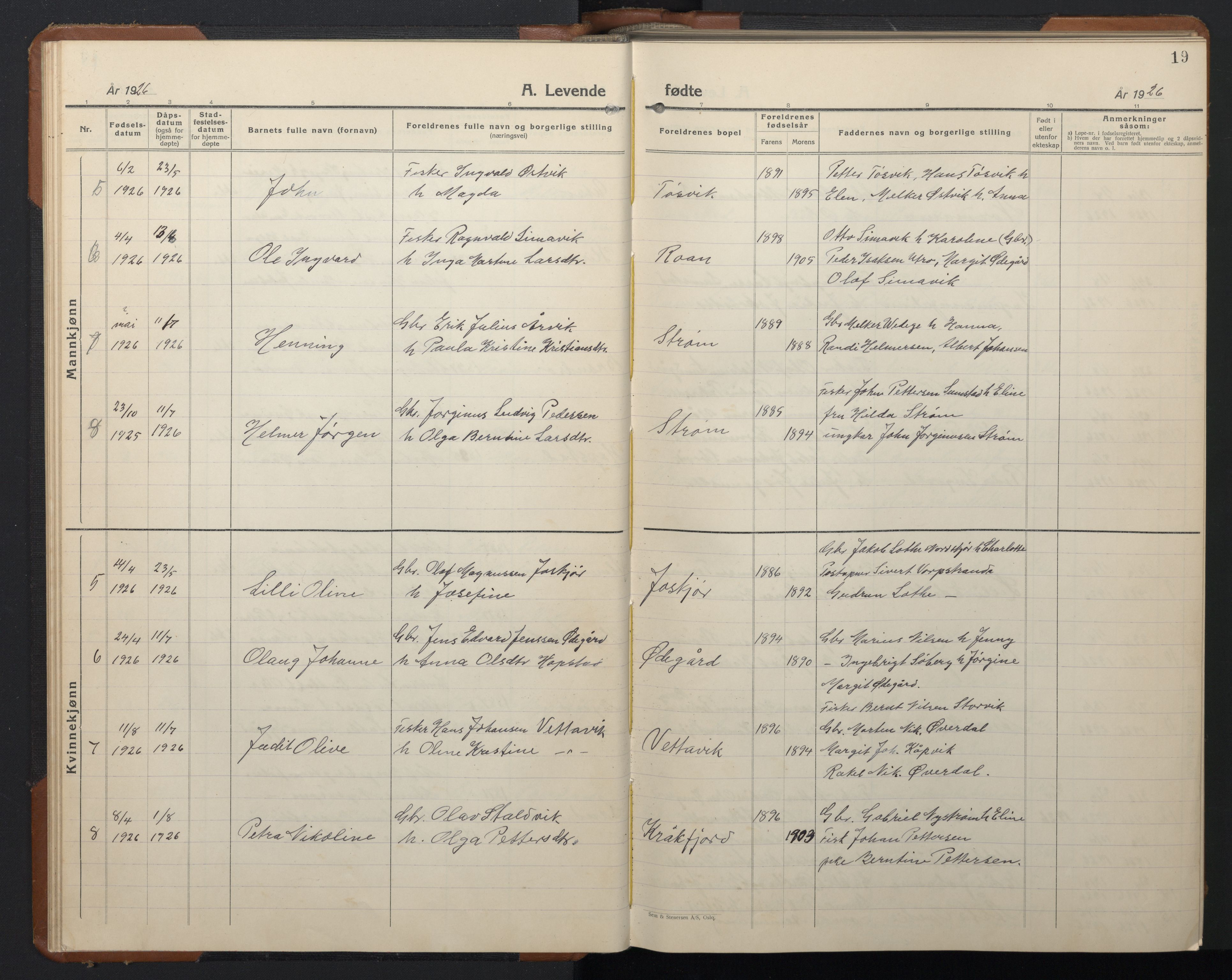 Ministerialprotokoller, klokkerbøker og fødselsregistre - Sør-Trøndelag, SAT/A-1456/657/L0718: Parish register (copy) no. 657C05, 1923-1948, p. 19