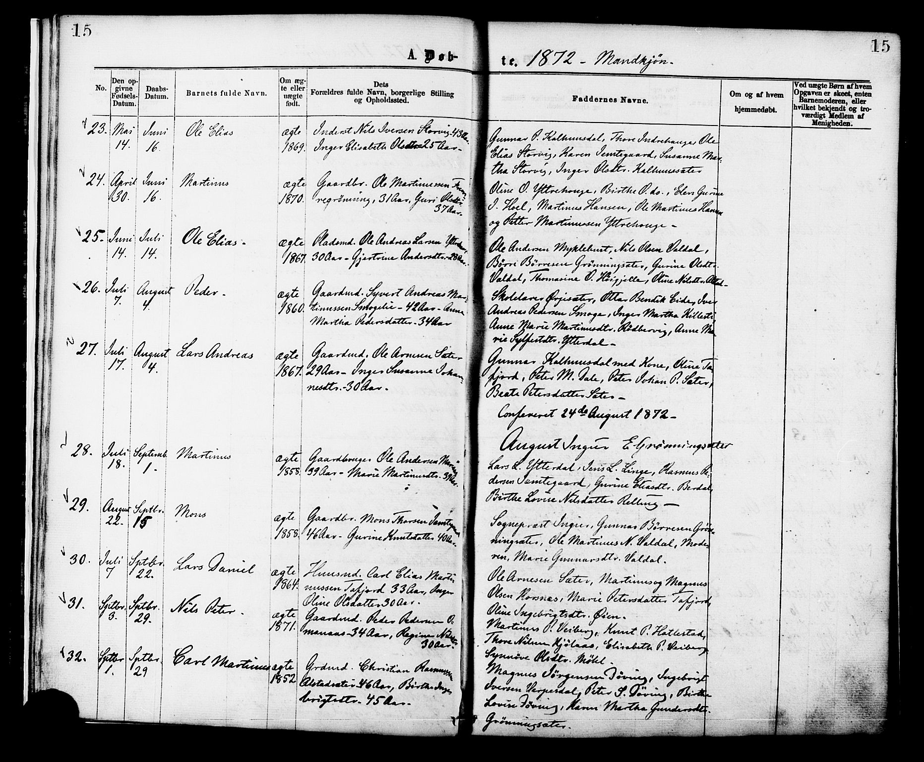 Ministerialprotokoller, klokkerbøker og fødselsregistre - Møre og Romsdal, SAT/A-1454/519/L0254: Parish register (official) no. 519A13, 1868-1883, p. 15