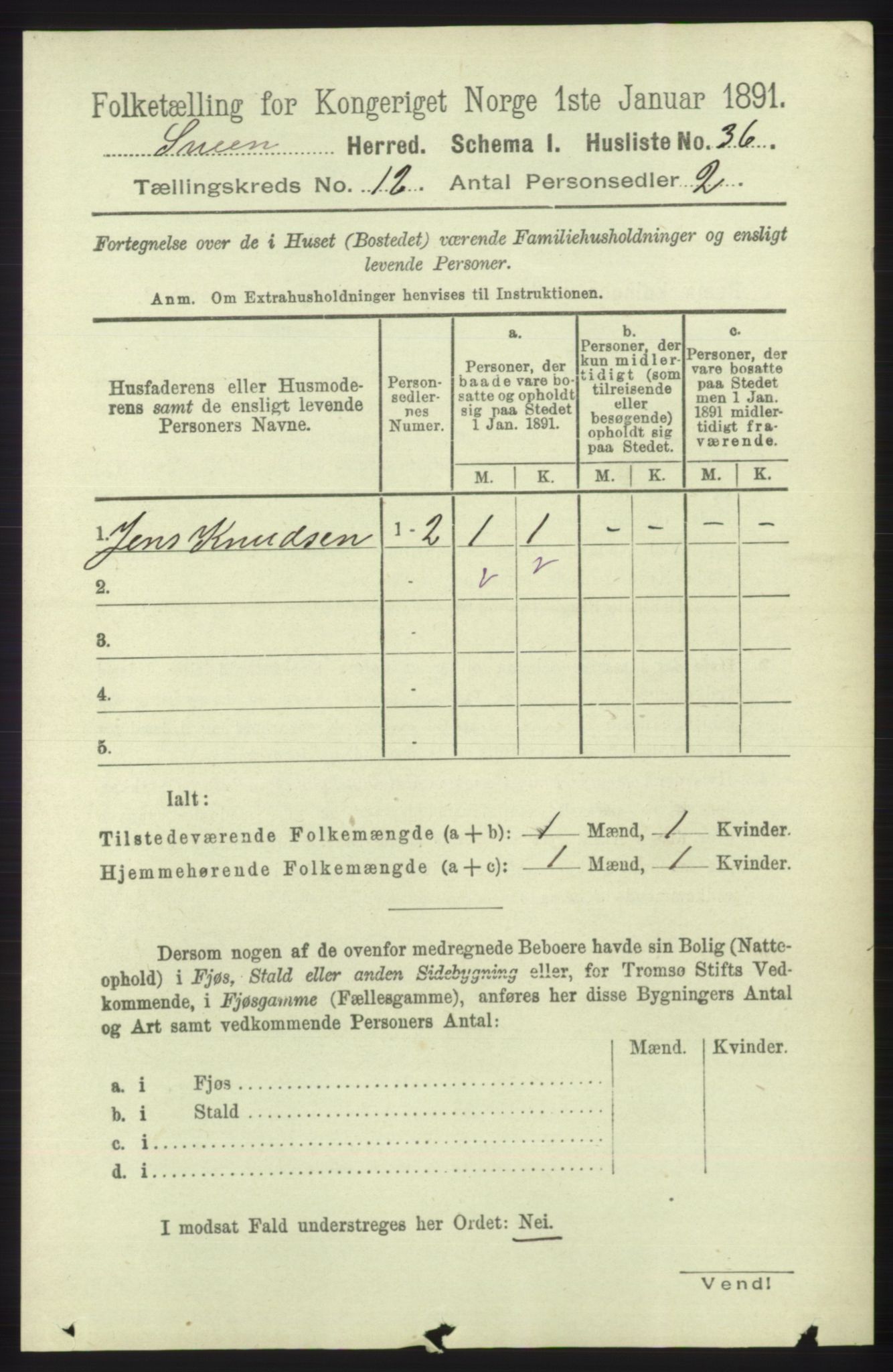 RA, 1891 census for 1216 Sveio, 1891, p. 3427