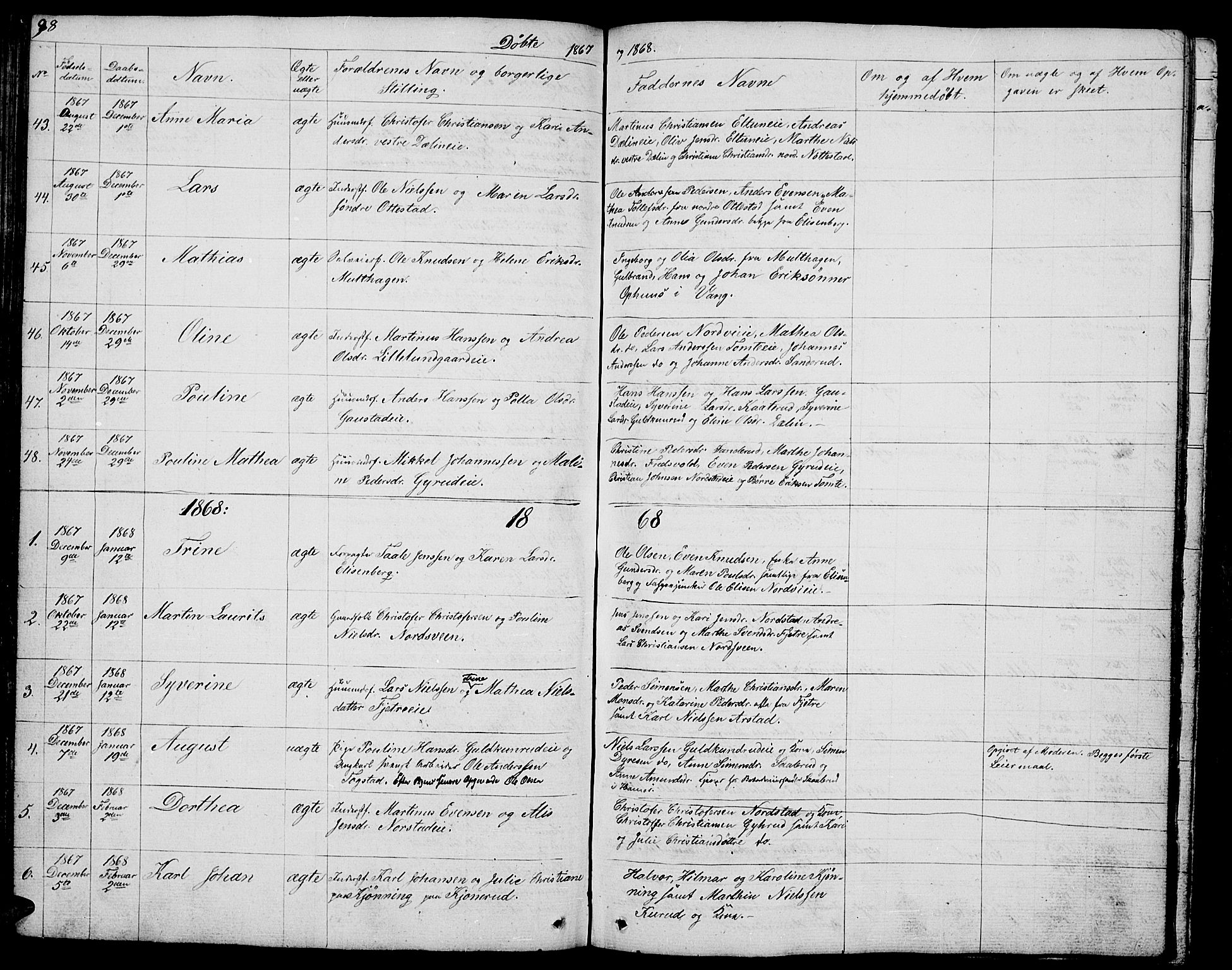 Stange prestekontor, SAH/PREST-002/L/L0002: Parish register (copy) no. 2, 1838-1879, p. 98