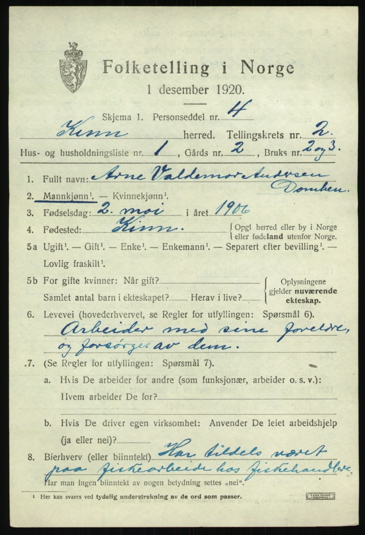 SAB, 1920 census for Kinn, 1920, p. 1939