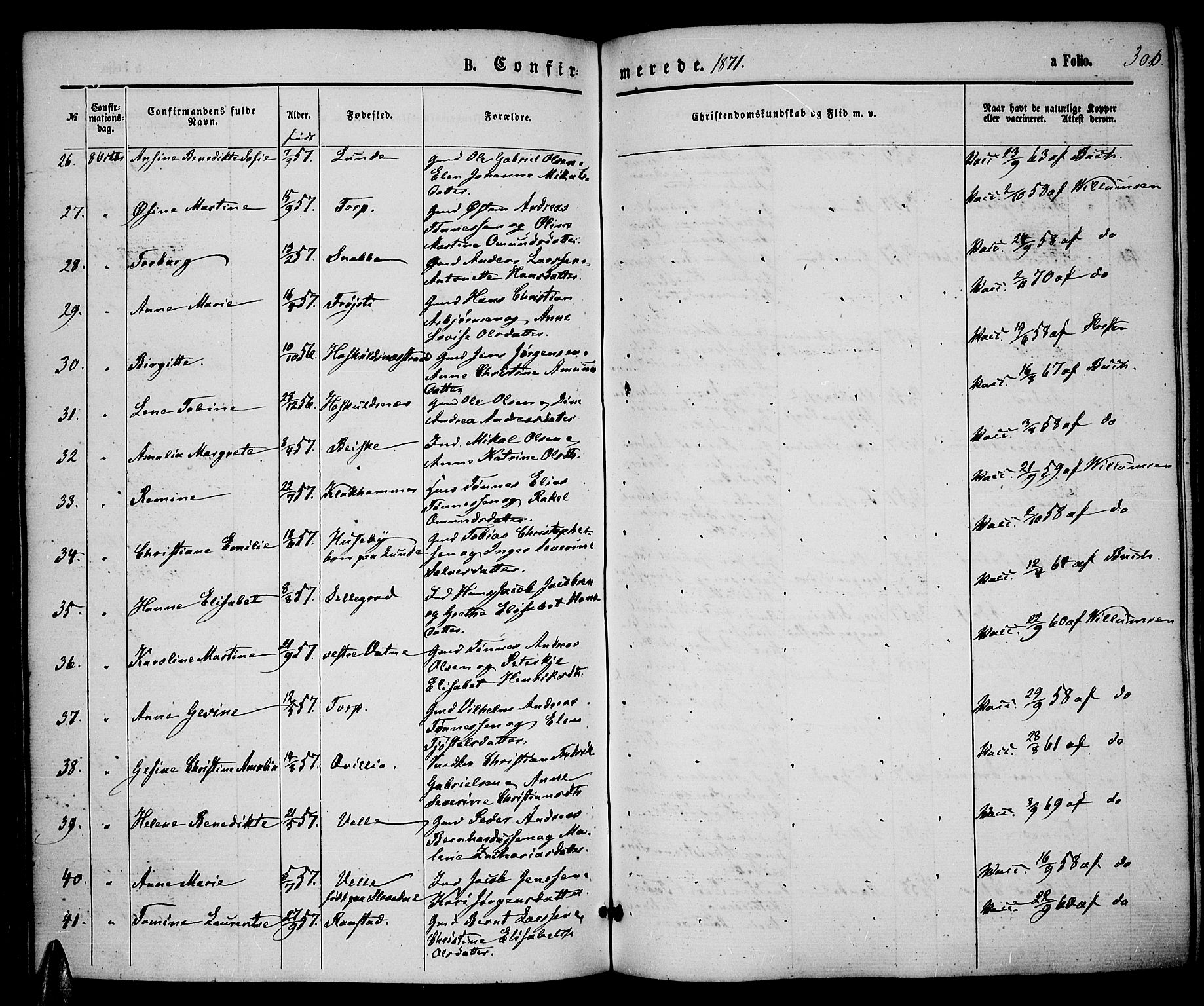 Lista sokneprestkontor, SAK/1111-0027/F/Fb/L0003: Parish register (copy) no. B 3, 1862-1877, p. 300
