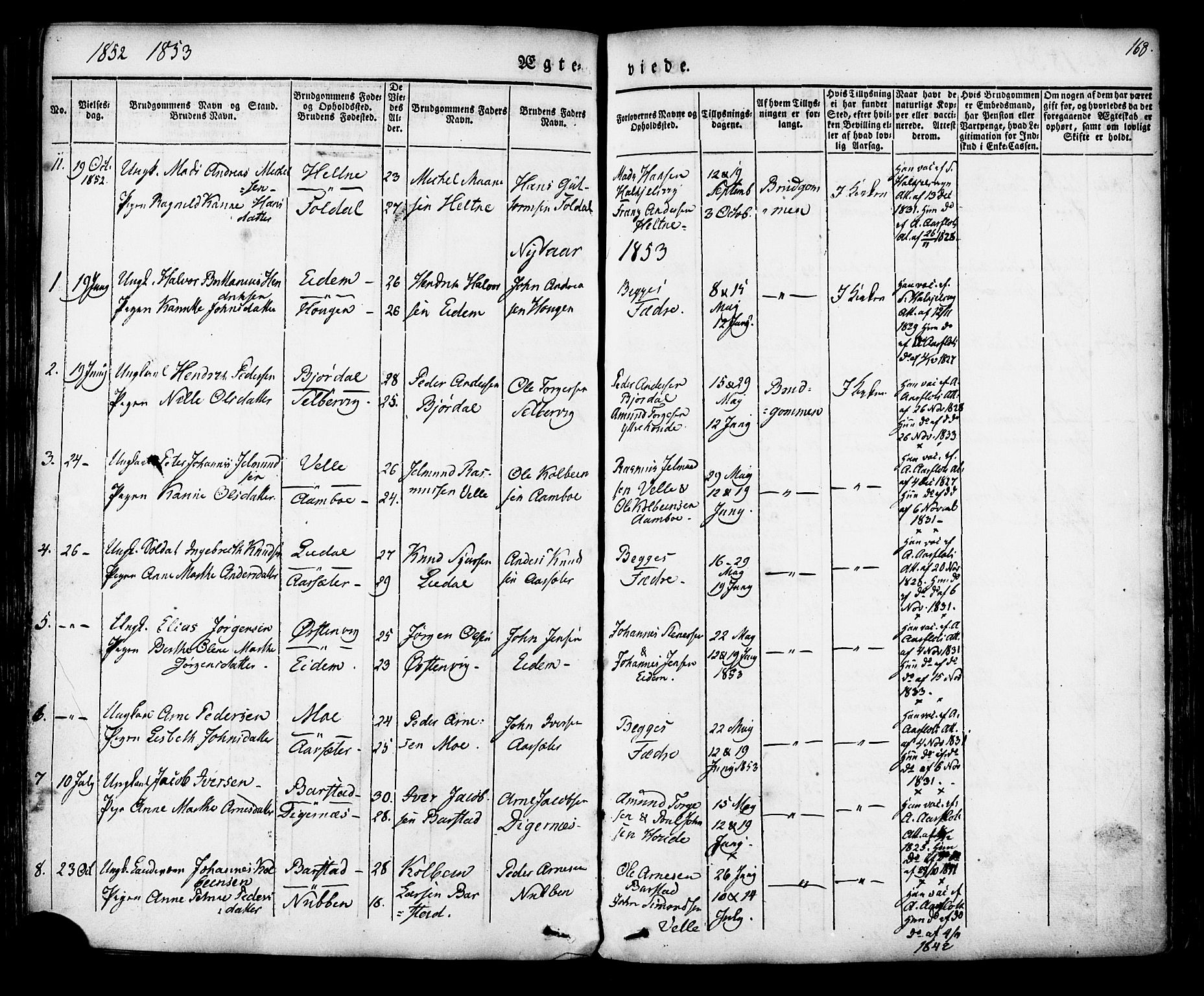 Ministerialprotokoller, klokkerbøker og fødselsregistre - Møre og Romsdal, AV/SAT-A-1454/513/L0174: Parish register (official) no. 513A01, 1831-1855, p. 168