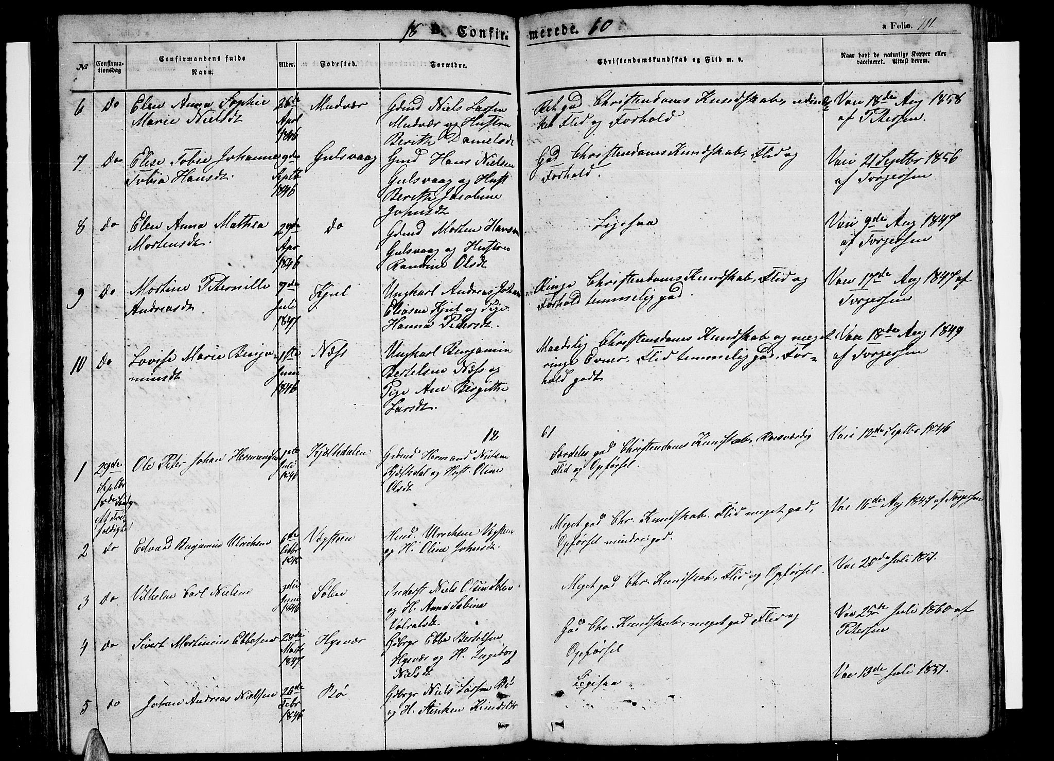 Ministerialprotokoller, klokkerbøker og fødselsregistre - Nordland, SAT/A-1459/816/L0251: Parish register (copy) no. 816C01, 1852-1870, p. 111