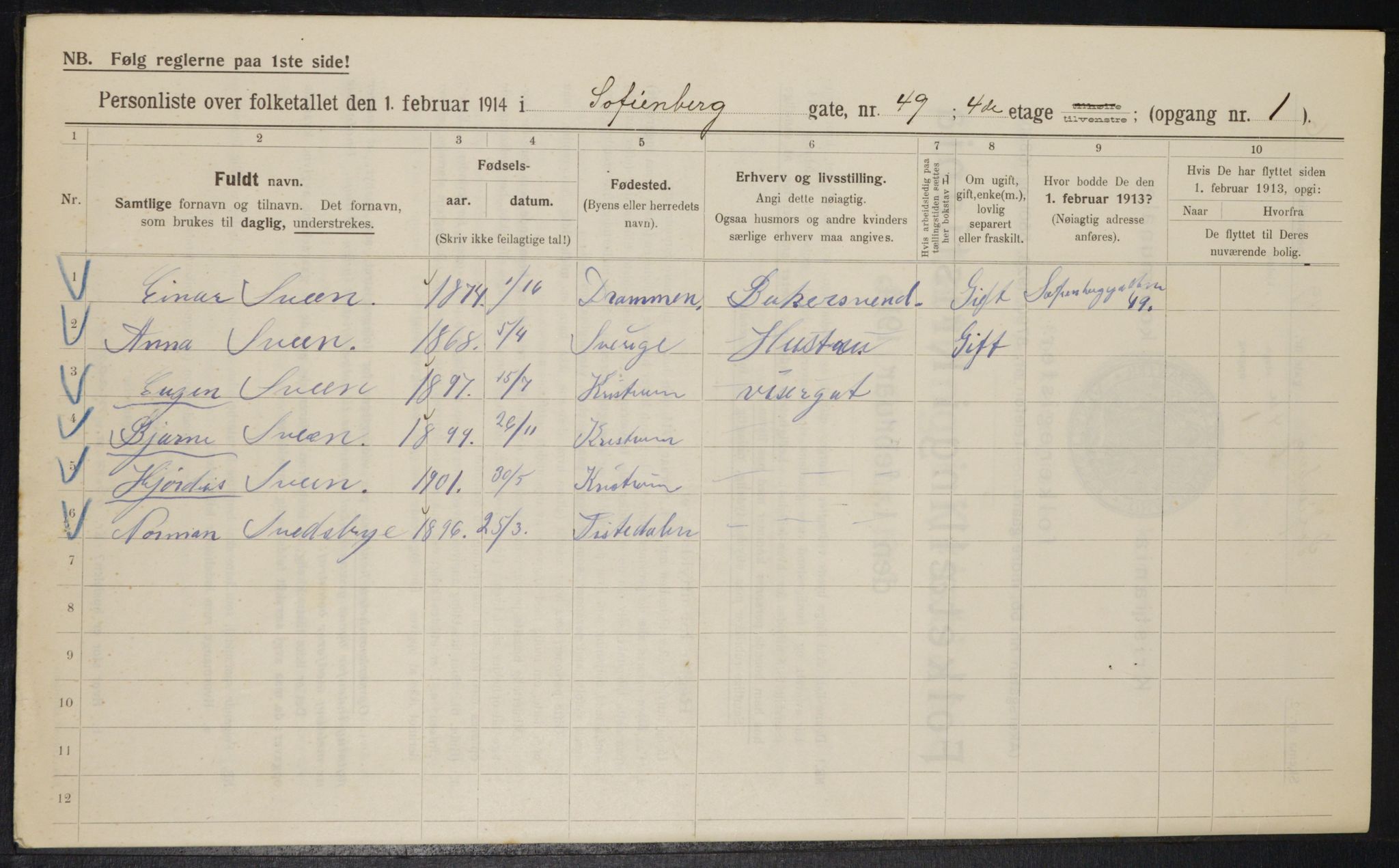 OBA, Municipal Census 1914 for Kristiania, 1914, p. 98548