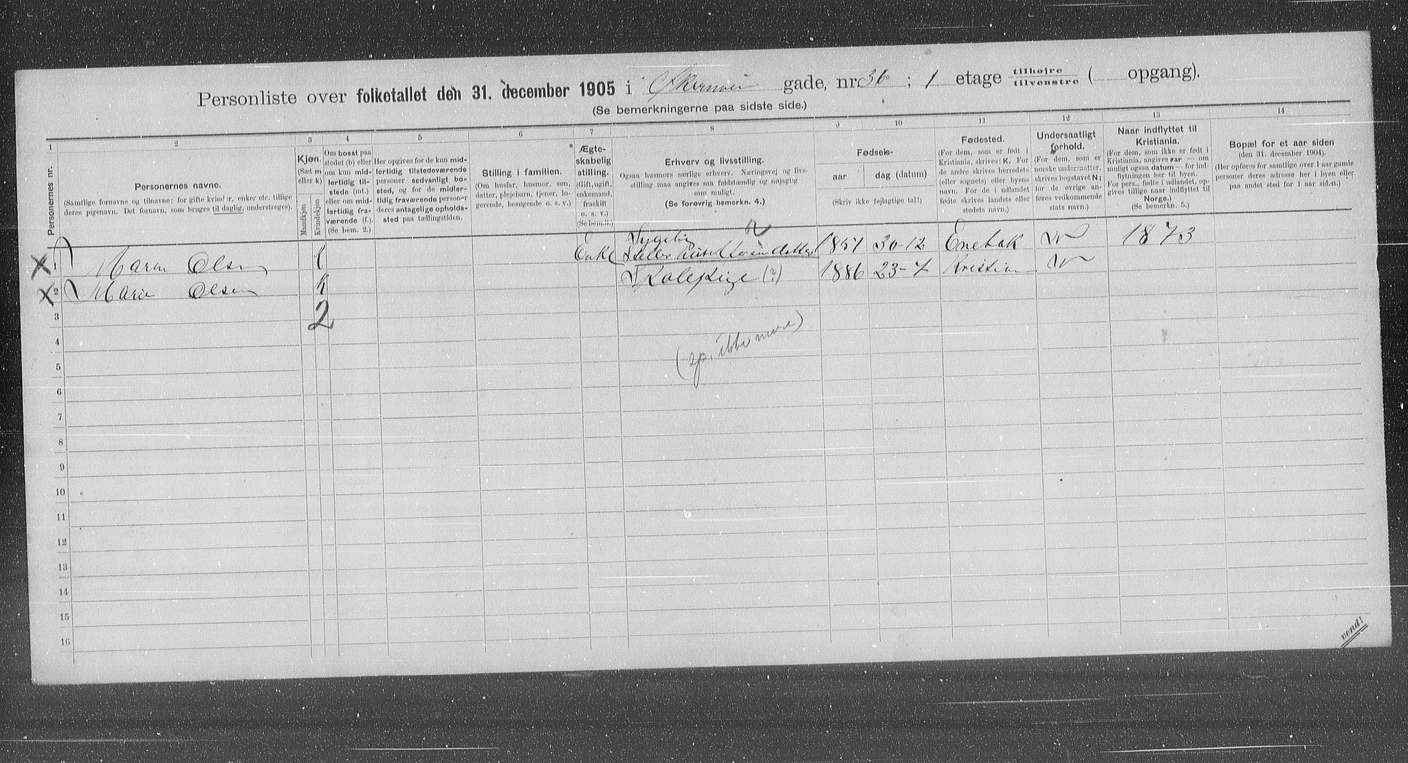 OBA, Municipal Census 1905 for Kristiania, 1905, p. 67790