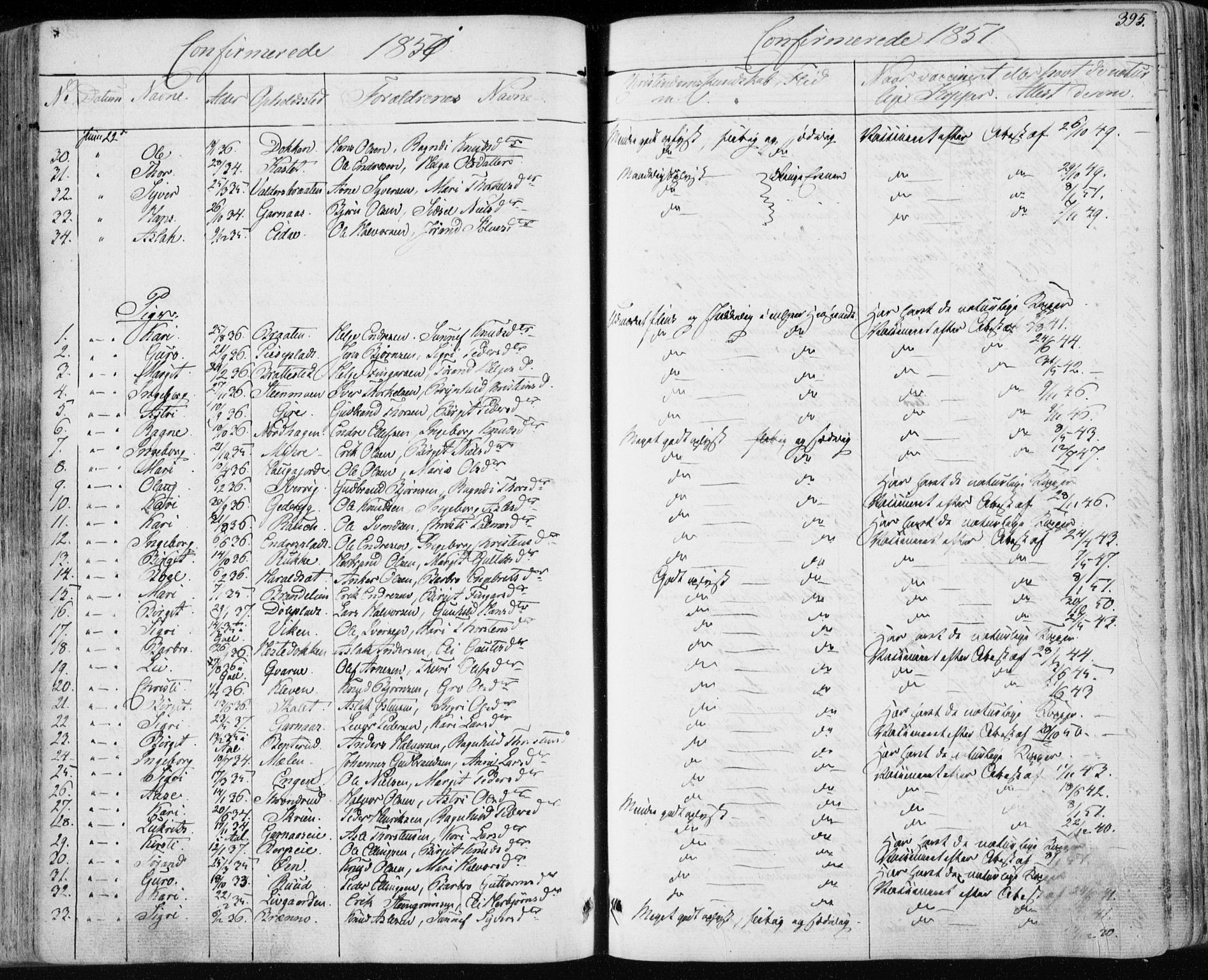 Nes kirkebøker, SAKO/A-236/F/Fa/L0009: Parish register (official) no. 9, 1834-1863, p. 395
