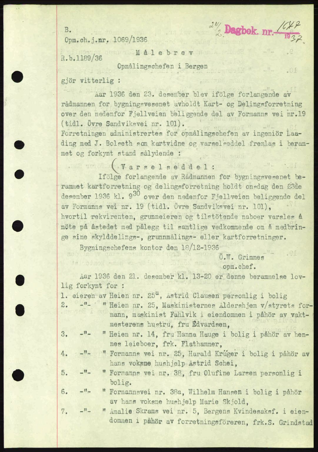 Byfogd og Byskriver i Bergen, SAB/A-3401/03/03Bc/L0004: Mortgage book no. A3-4, 1936-1937, Diary no: : 1647/1937