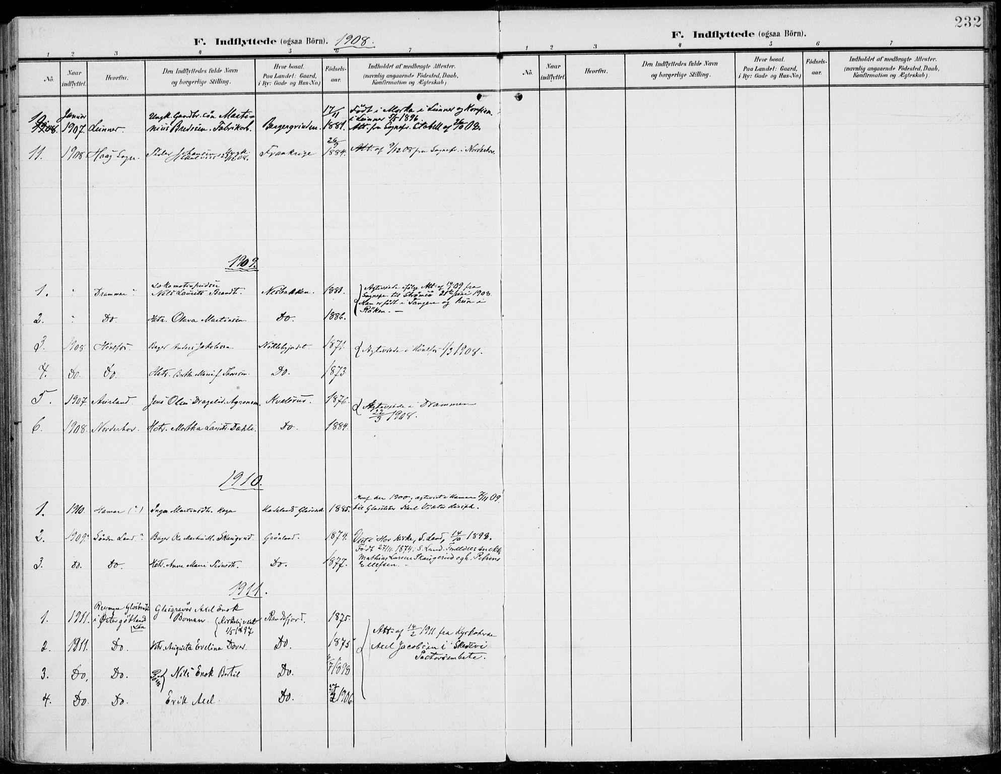 Jevnaker prestekontor, AV/SAH-PREST-116/H/Ha/Haa/L0011: Parish register (official) no. 11, 1902-1913, p. 232