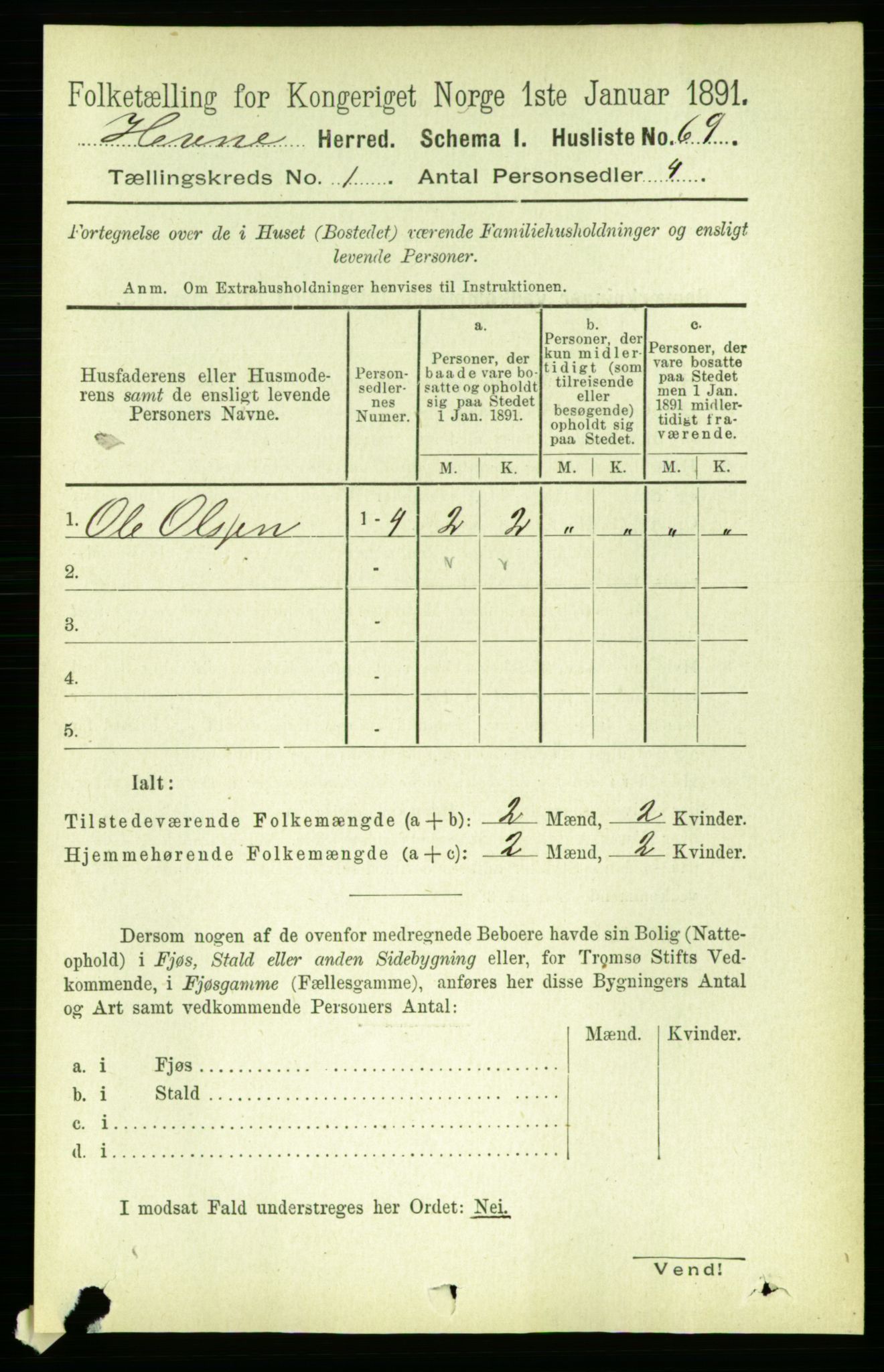 RA, 1891 census for 1612 Hemne, 1891, p. 105