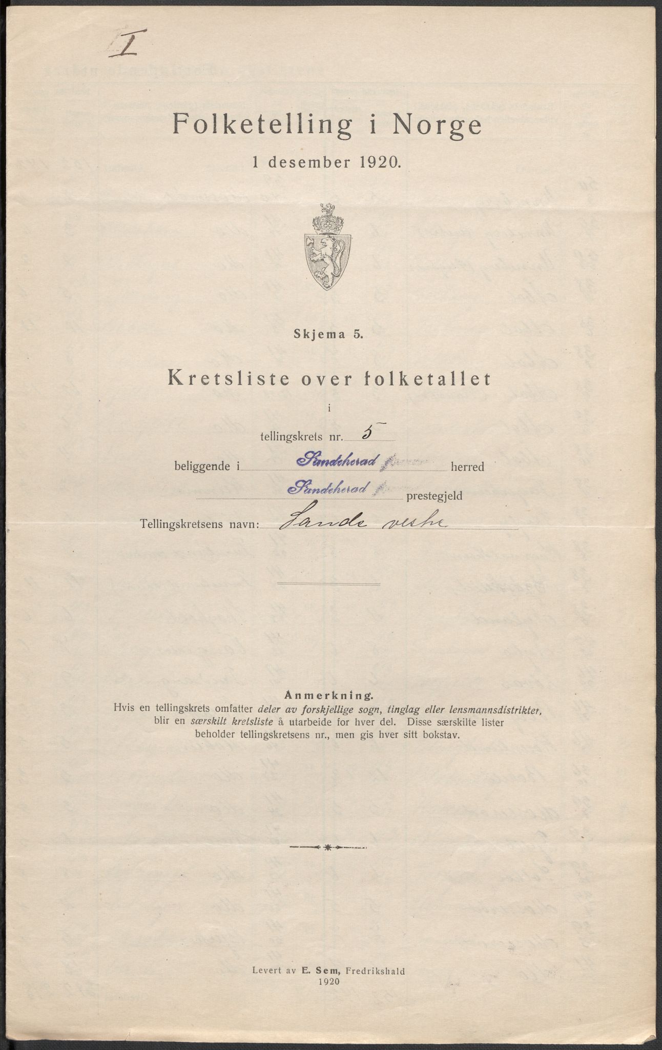 SAKO, 1920 census for Sandeherred, 1920, p. 23