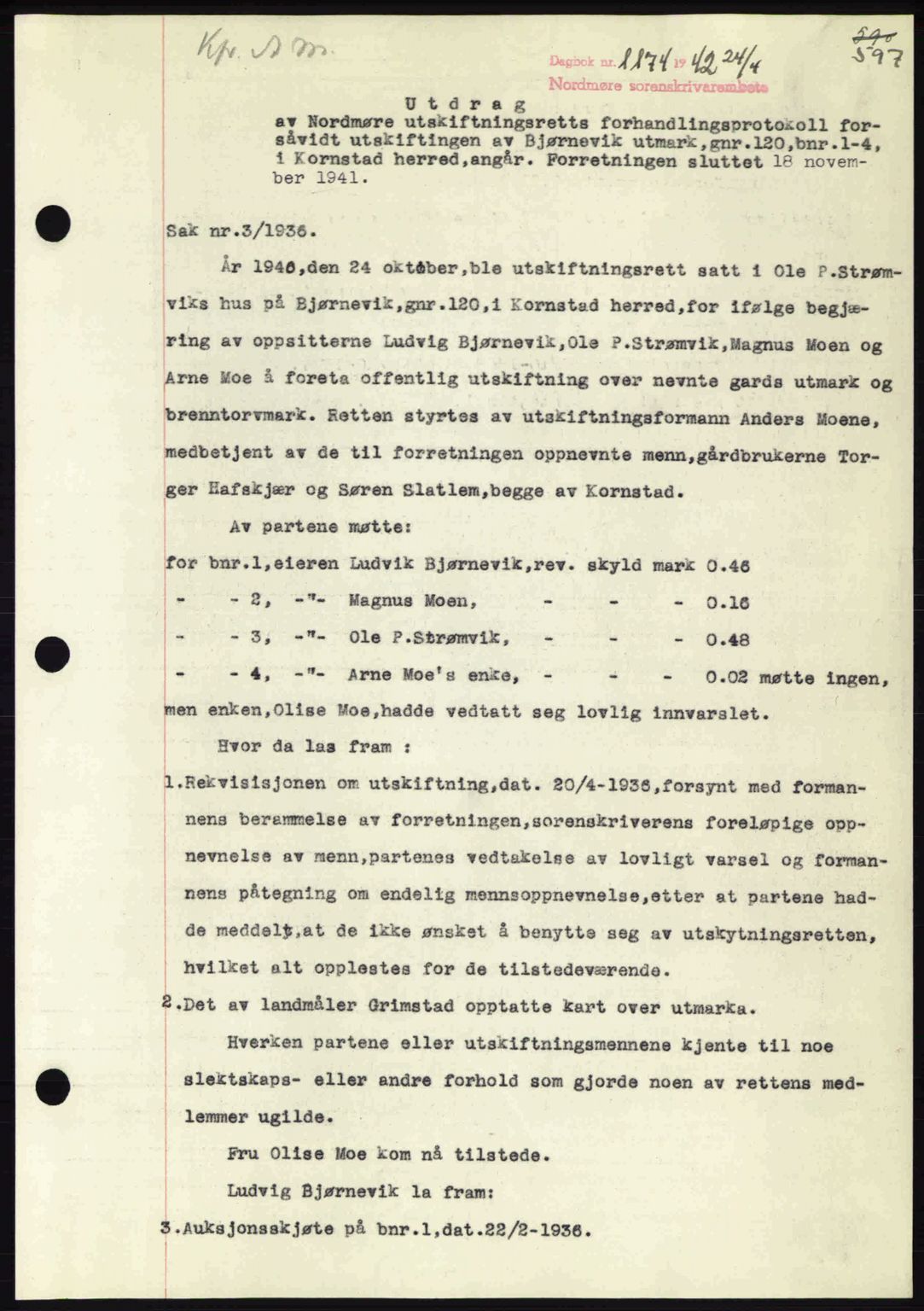 Nordmøre sorenskriveri, AV/SAT-A-4132/1/2/2Ca: Mortgage book no. A92, 1942-1942, Diary no: : 1173/1942