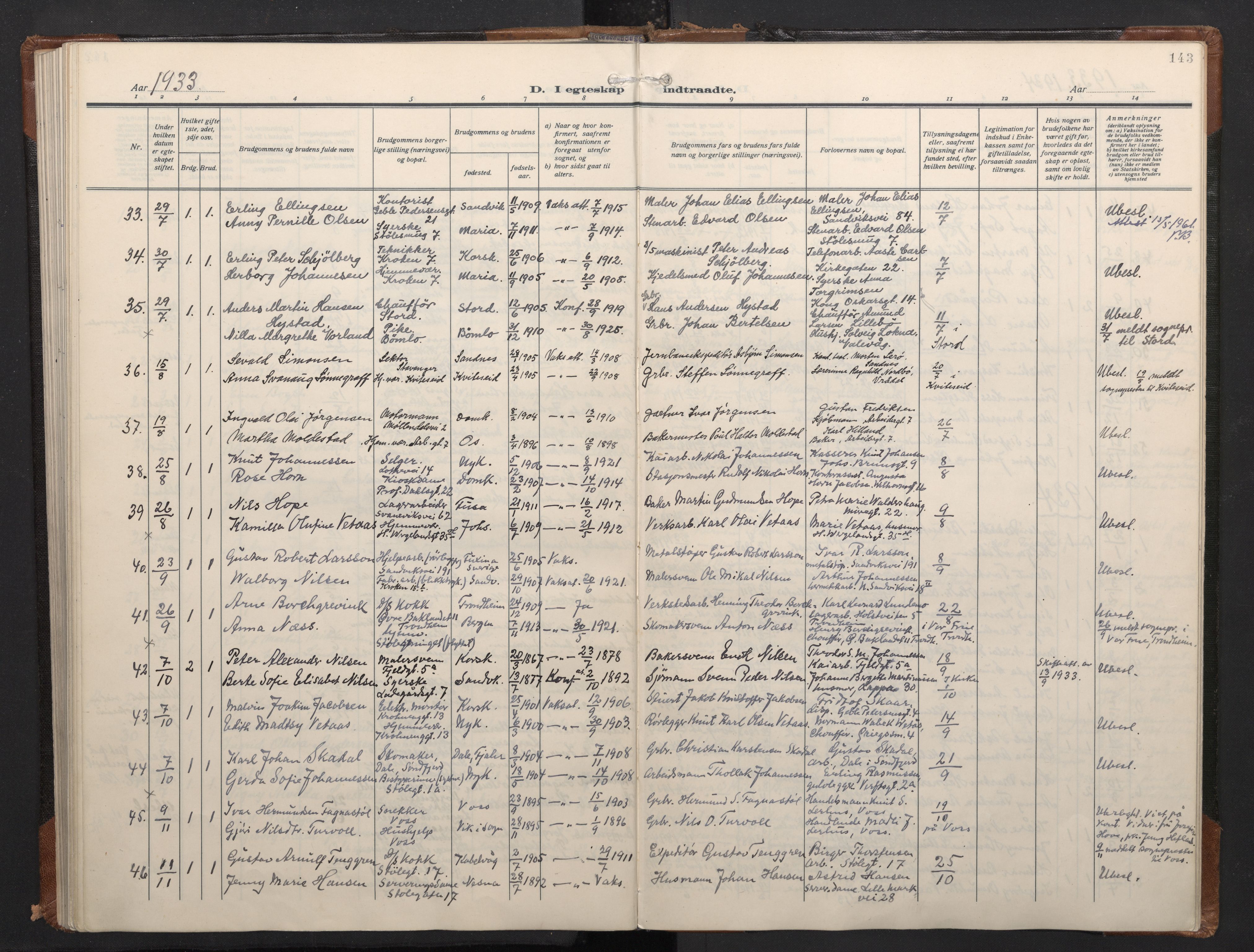 Mariakirken Sokneprestembete, SAB/A-76901/H/Haa/L0016: Parish register (official) no. C 4, 1927-1938, p. 142b-143a