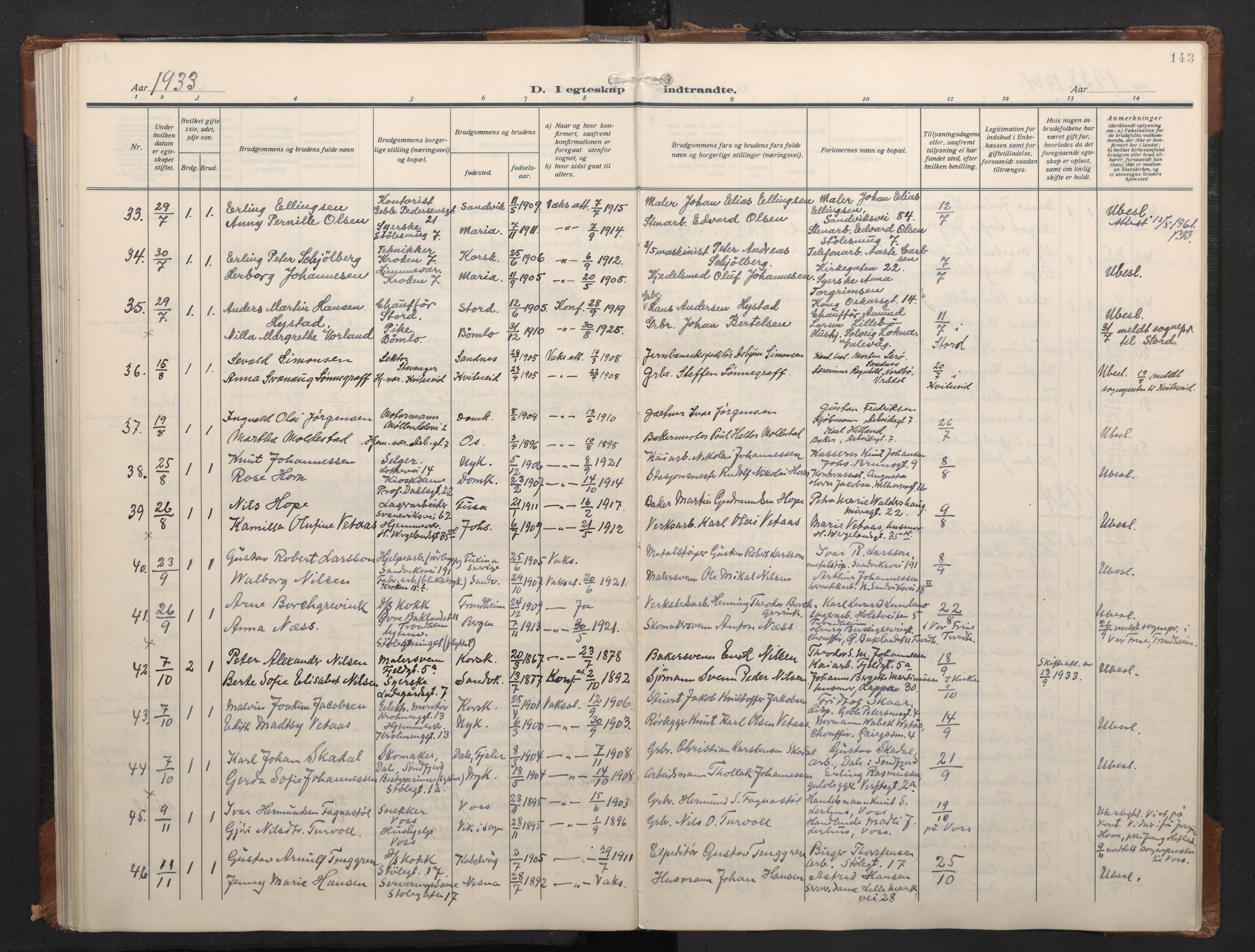 Mariakirken Sokneprestembete, AV/SAB-A-76901/H/Haa/L0016: Parish register (official) no. C 4, 1927-1938, p. 142b-143a