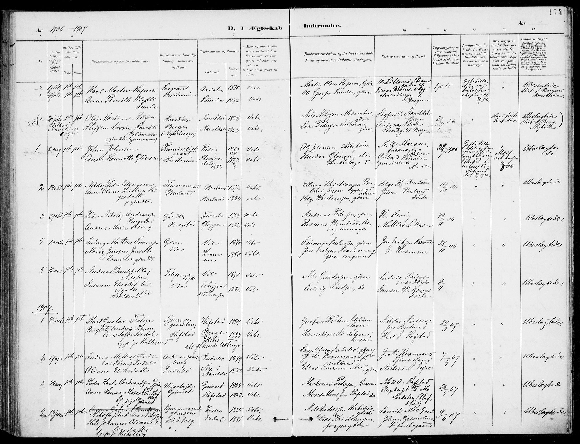Førde sokneprestembete, SAB/A-79901/H/Haa/Haab/L0002: Parish register (official) no. B  2, 1899-1920, p. 174