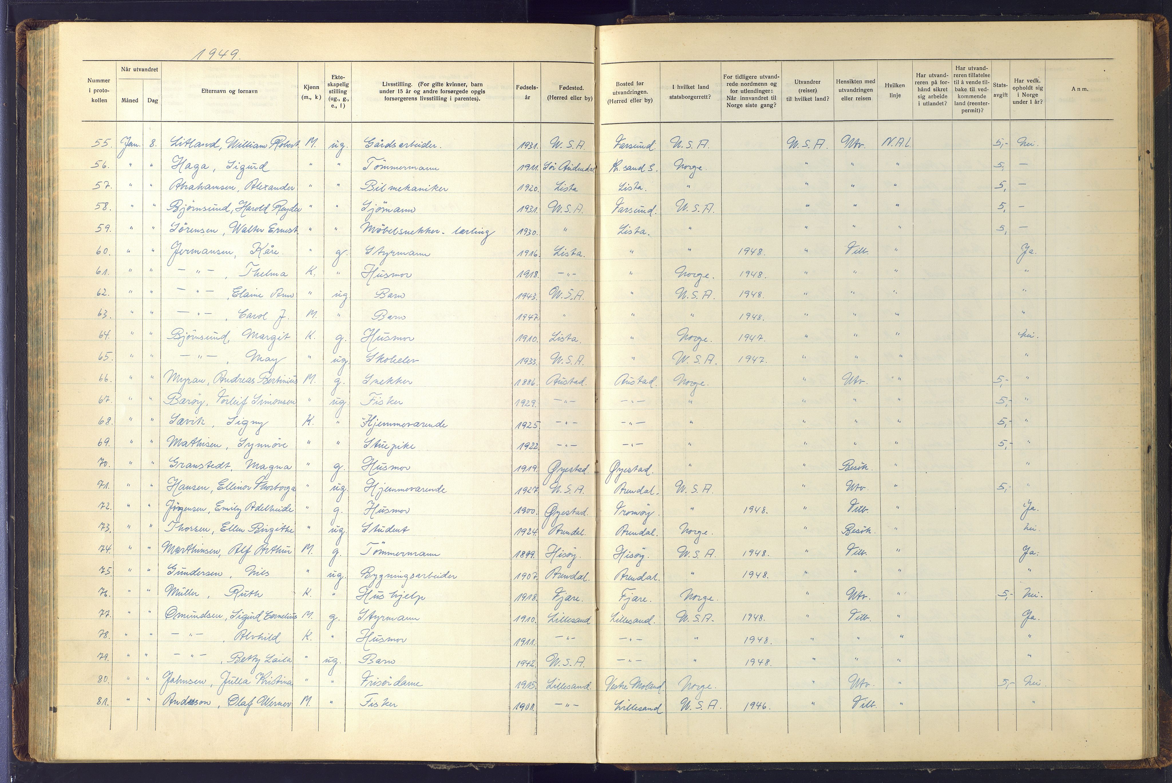 Kristiansand politikammer, AV/SAK-1243-0004/K/Kb/L0248: Emigrantprotokoll, 1938-1951, p. 151