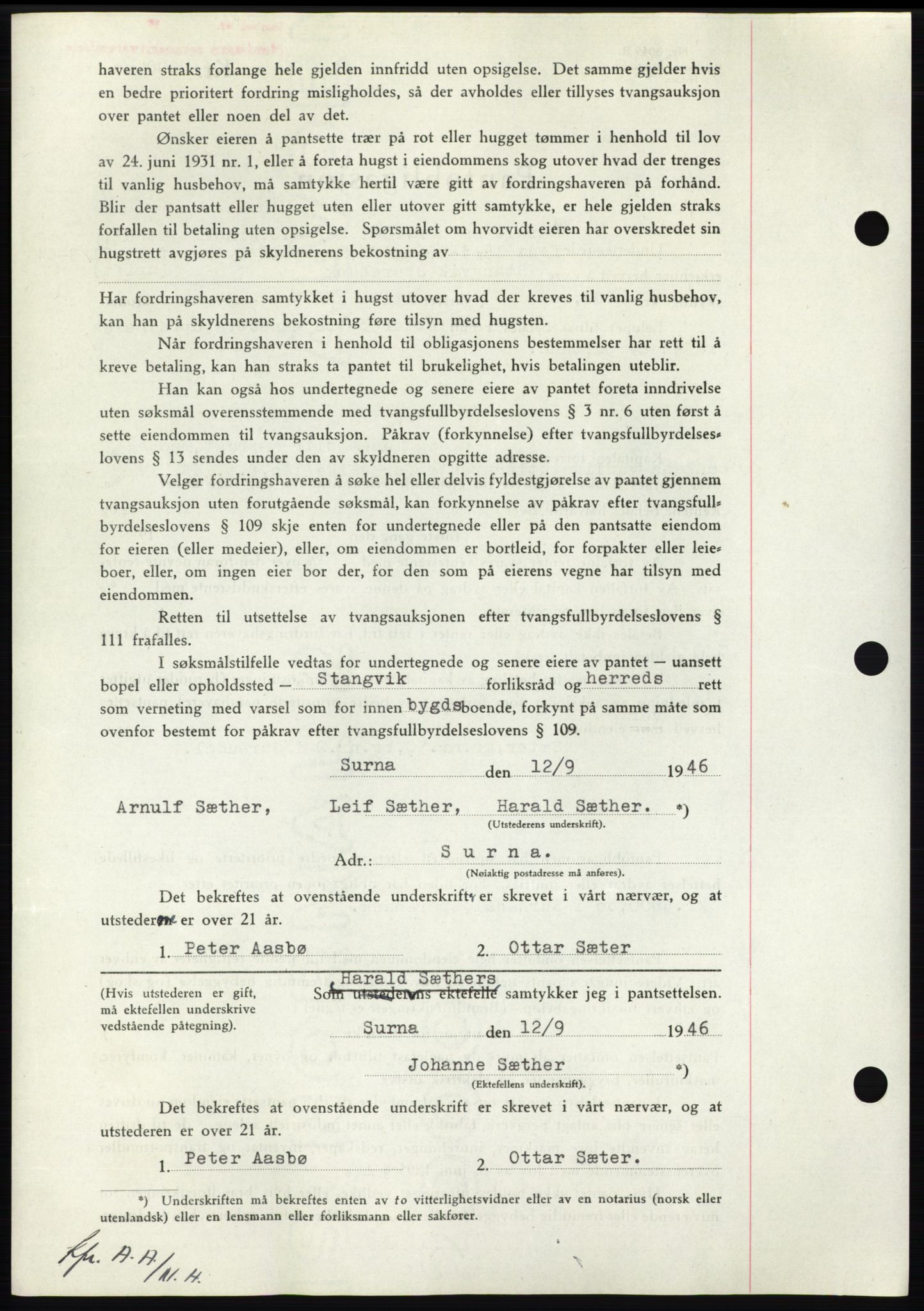 Nordmøre sorenskriveri, AV/SAT-A-4132/1/2/2Ca: Mortgage book no. B94, 1946-1946, Diary no: : 1914/1946