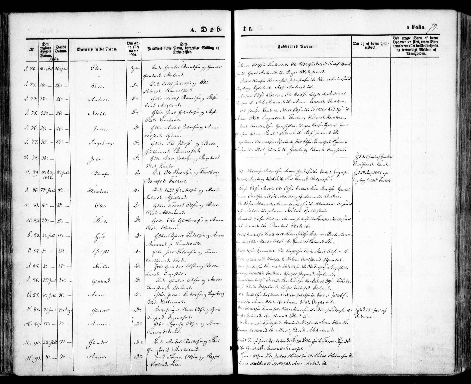 Evje sokneprestkontor, AV/SAK-1111-0008/F/Fa/Faa/L0005: Parish register (official) no. A 5, 1843-1865, p. 79