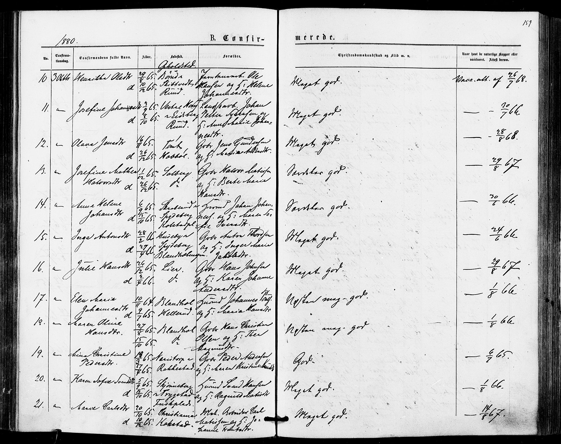 Askim prestekontor Kirkebøker, AV/SAO-A-10900/F/Fa/L0006: Parish register (official) no. 6, 1874-1881, p. 159