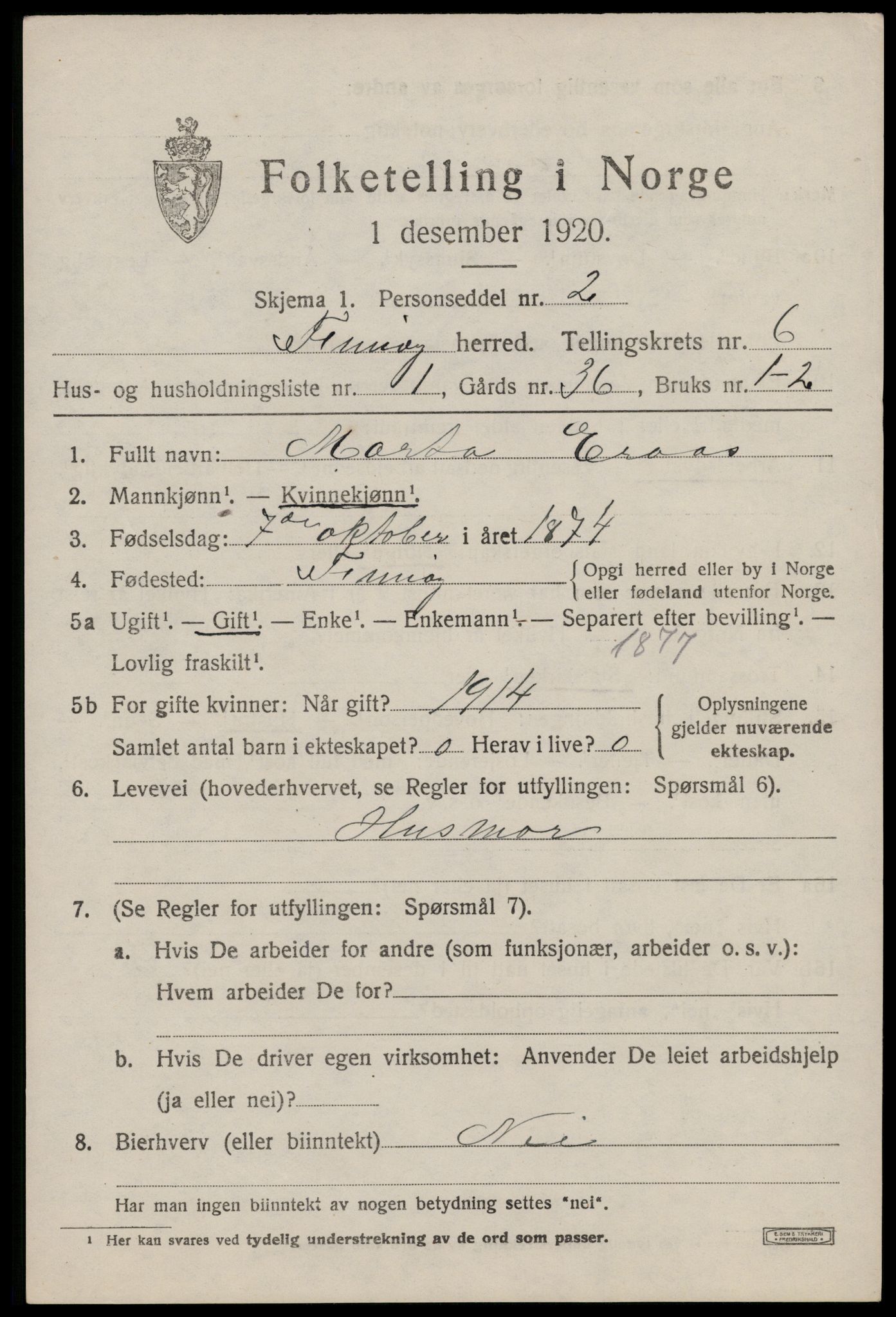 SAST, 1920 census for Finnøy, 1920, p. 3264