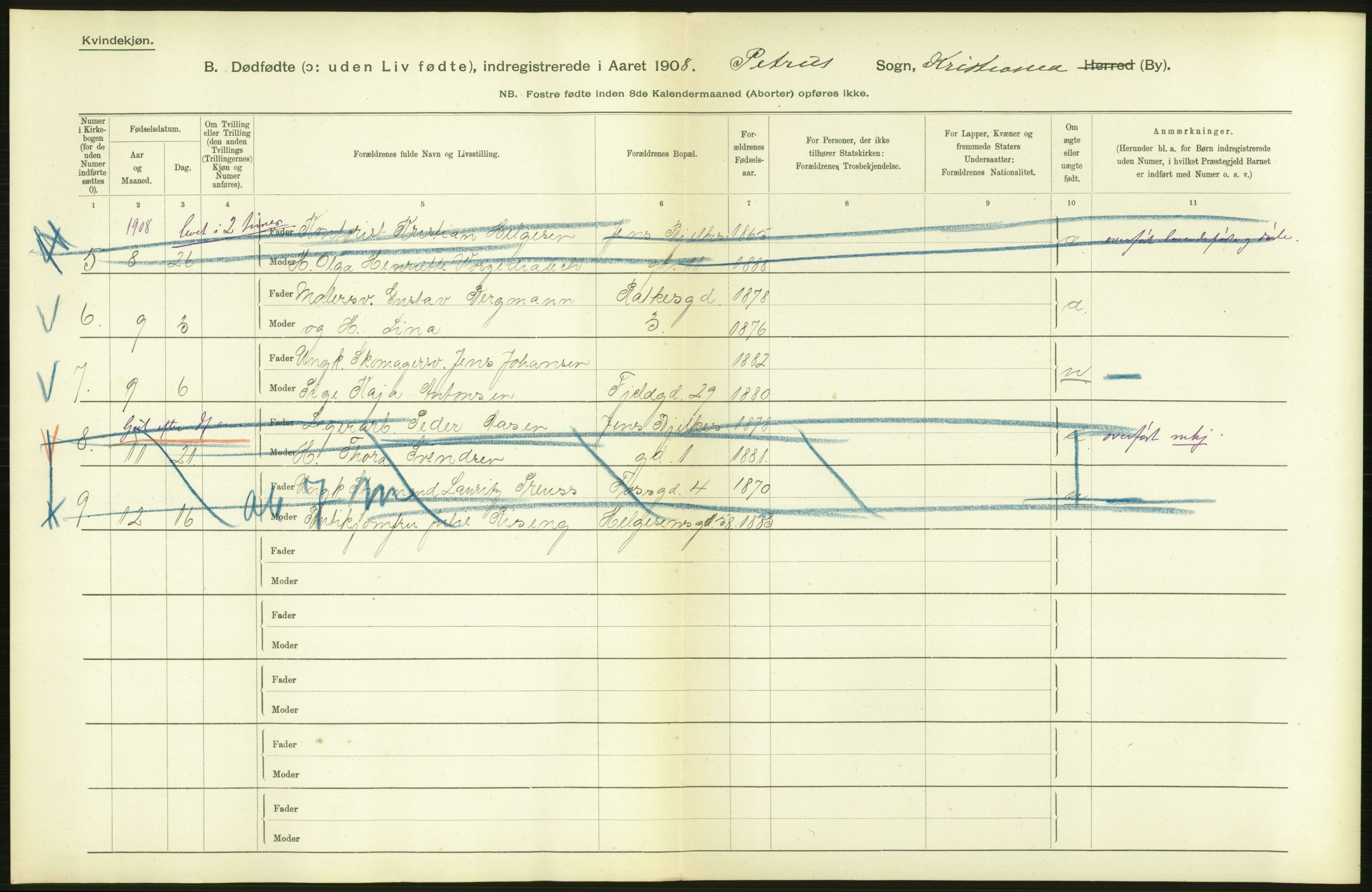 Statistisk sentralbyrå, Sosiodemografiske emner, Befolkning, AV/RA-S-2228/D/Df/Dfa/Dfaf/L0009: Kristiania: Døde, dødfødte., 1908, p. 418