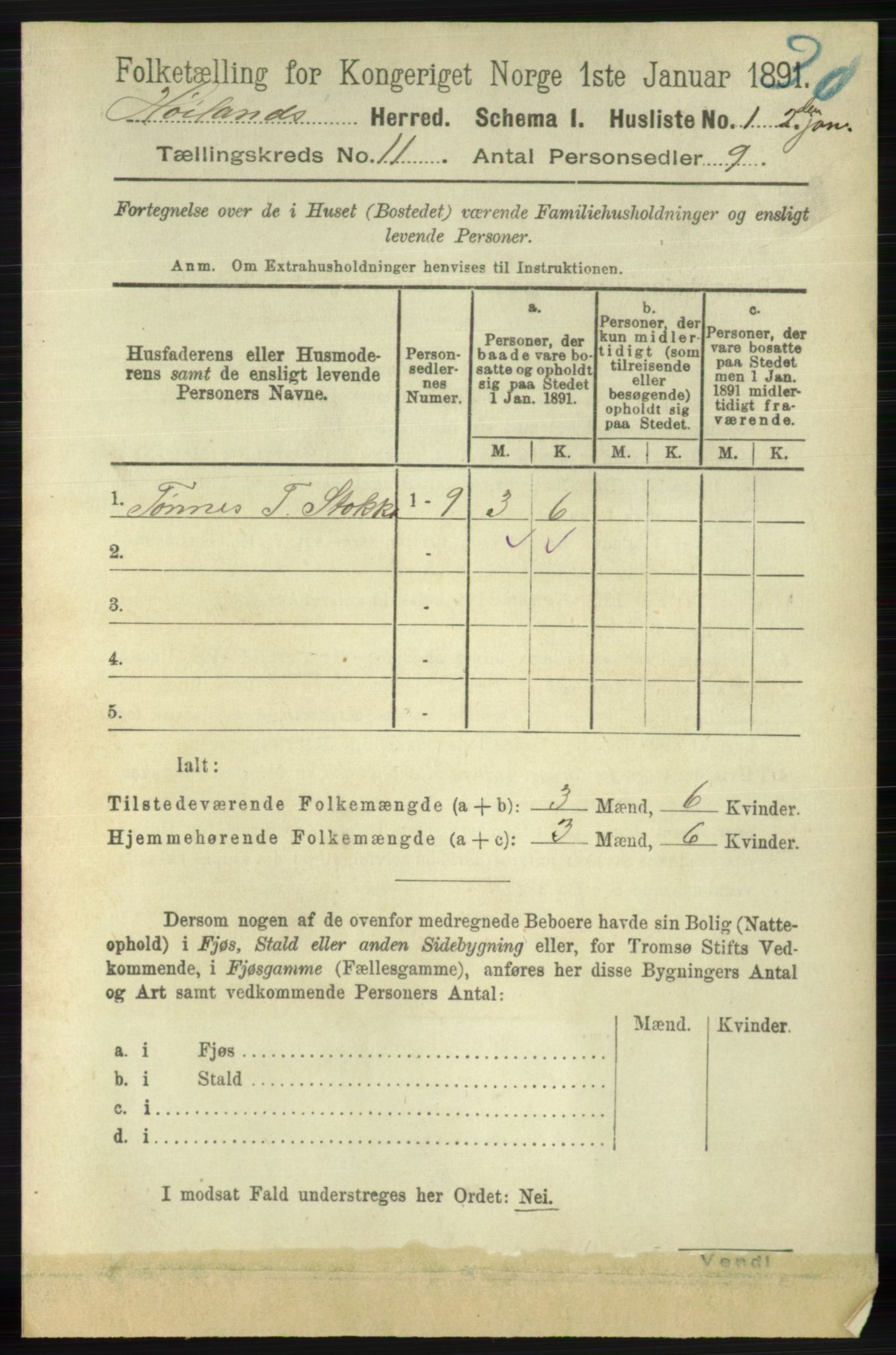 RA, 1891 census for 1123 Høyland, 1891, p. 4413