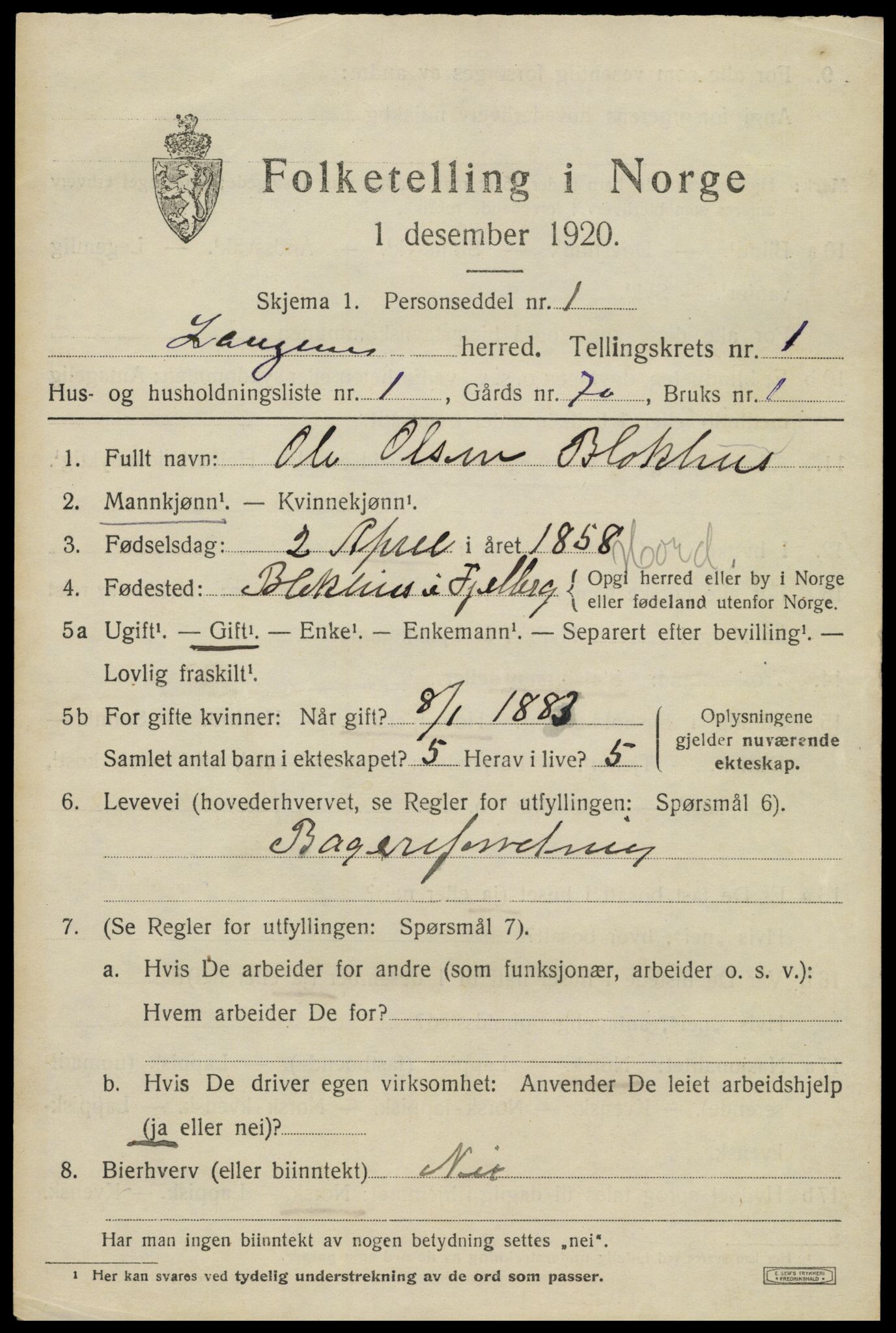 SAT, 1920 census for Langenes, 1920, p. 376