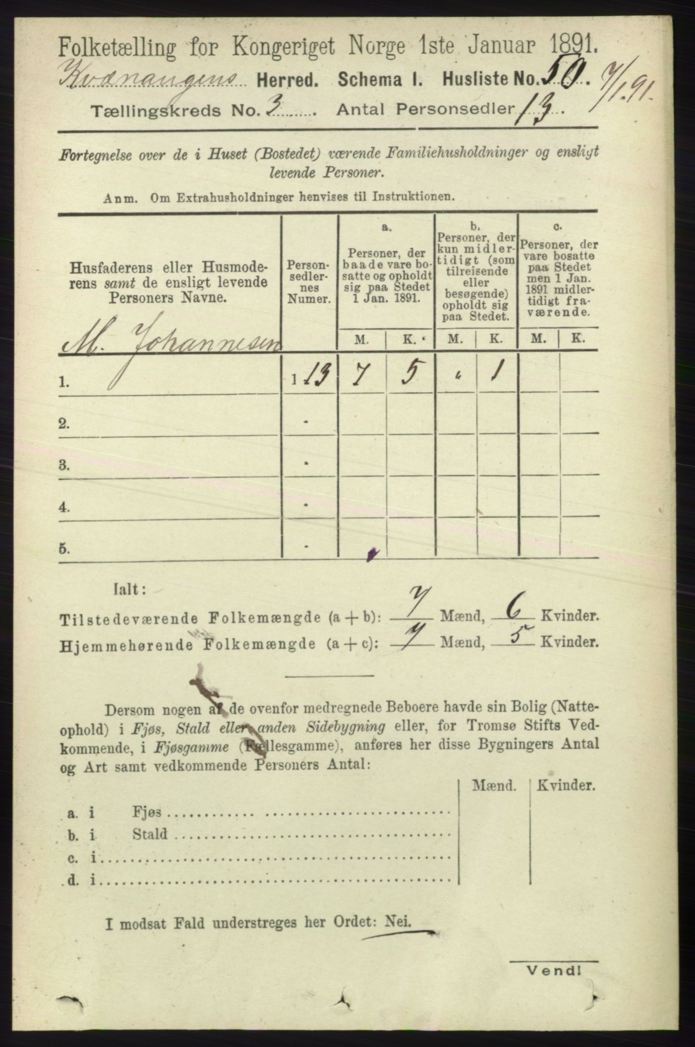 RA, 1891 census for 1943 Kvænangen, 1891, p. 1058