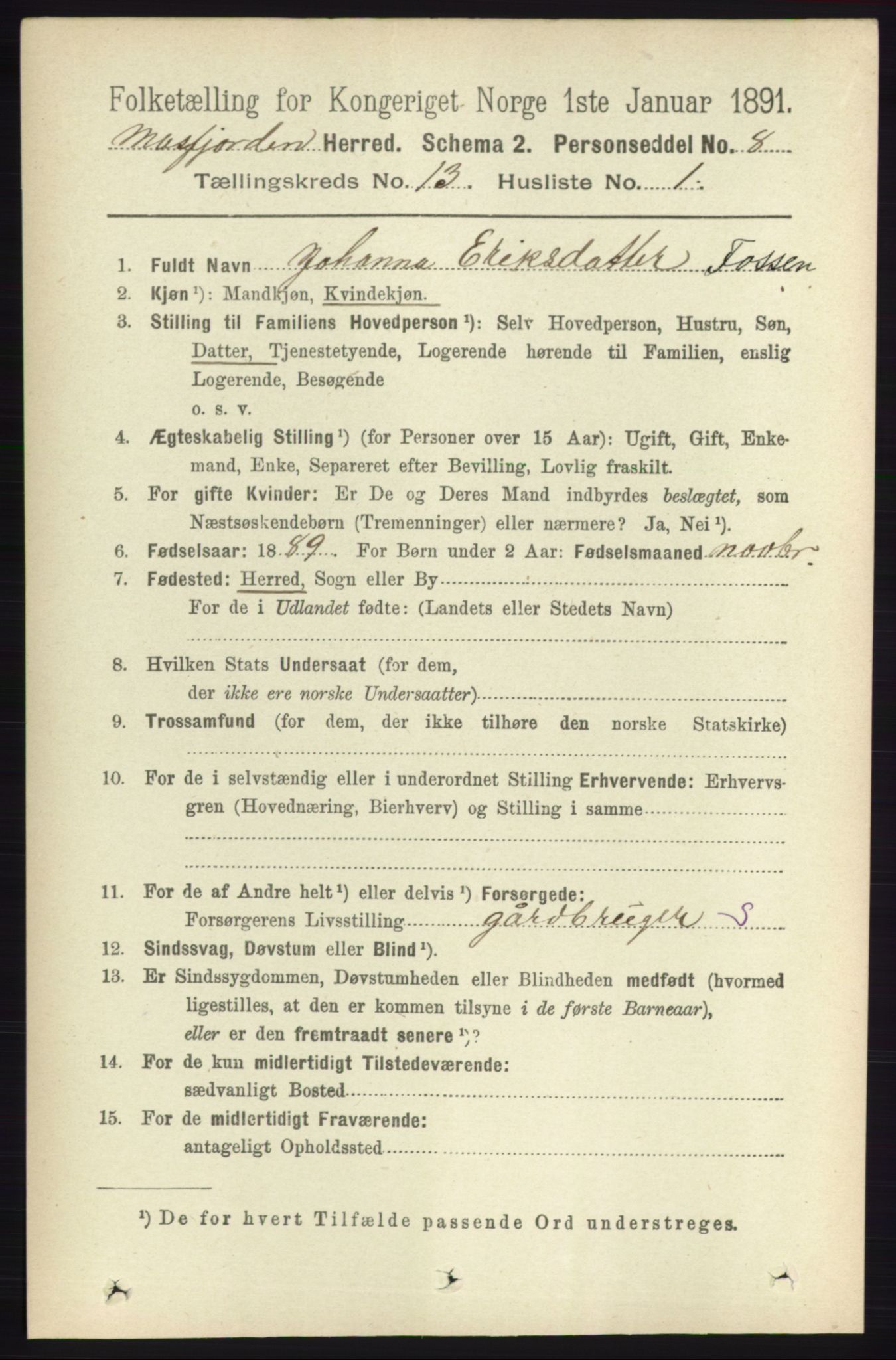 RA, 1891 census for 1266 Masfjorden, 1891, p. 2634