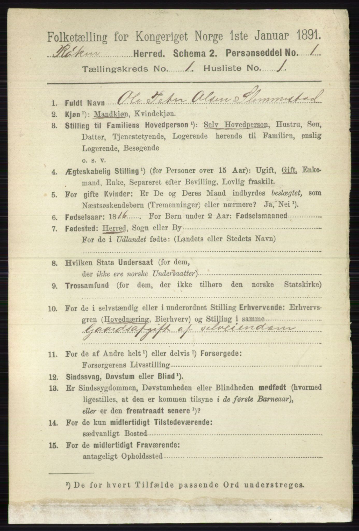 RA, 1891 census for 0627 Røyken, 1891, p. 84