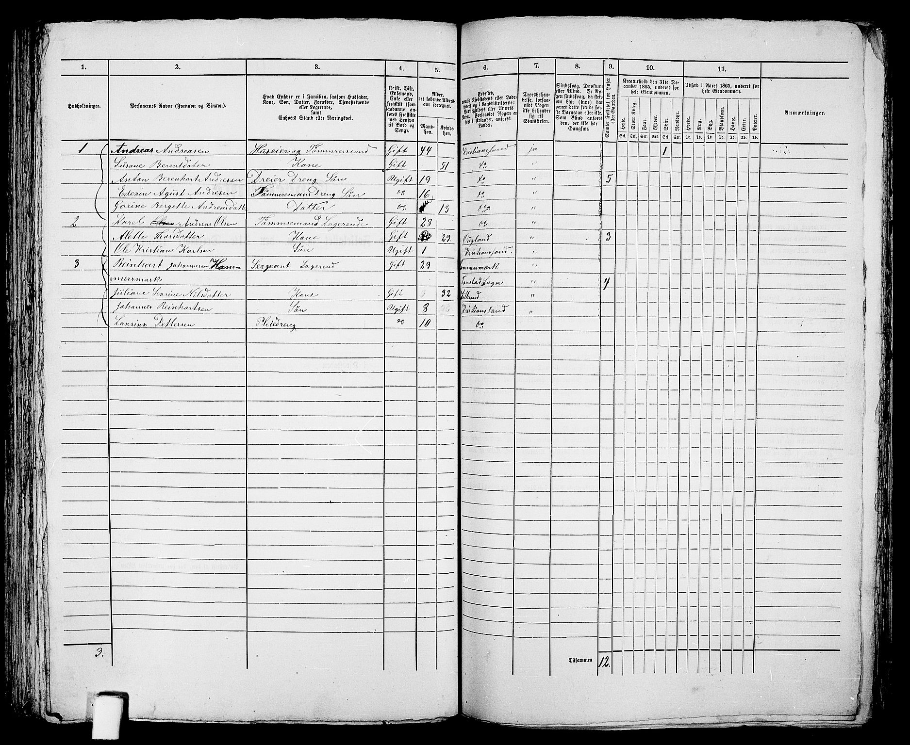 RA, 1865 census for Kristiansand, 1865, p. 824