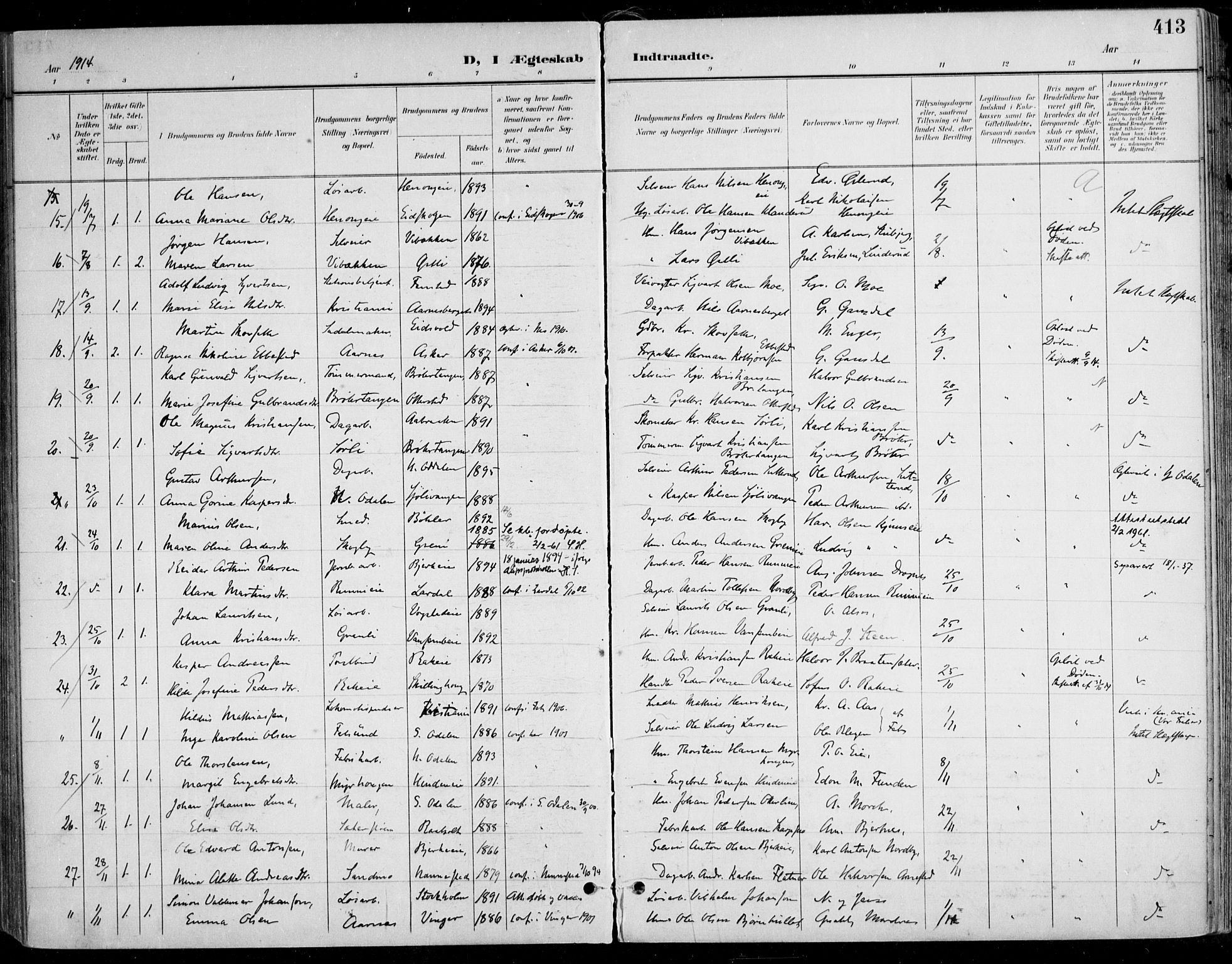 Nes prestekontor Kirkebøker, AV/SAO-A-10410/F/Fa/L0011: Parish register (official) no. I 11, 1899-1918, p. 413