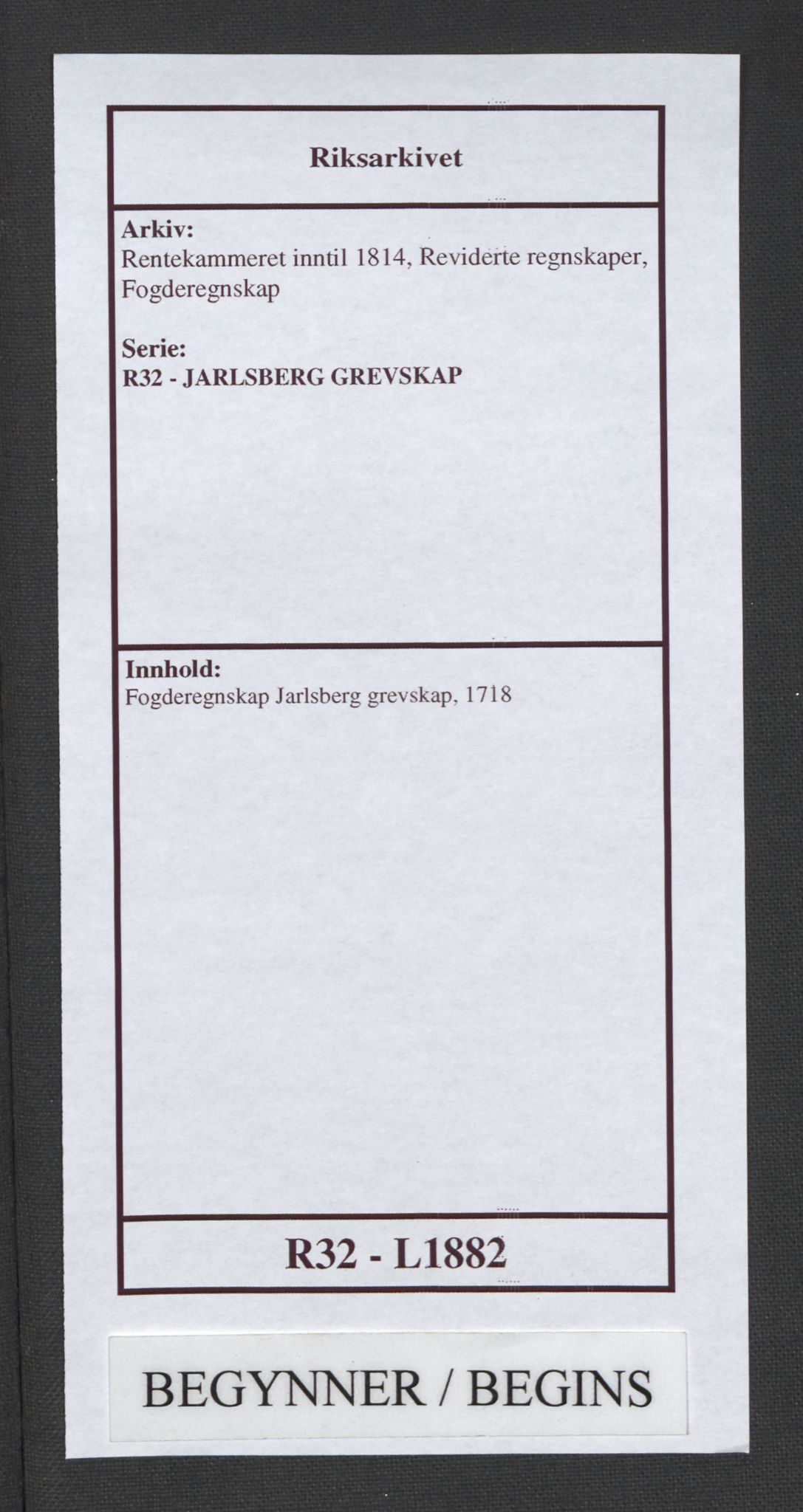 Rentekammeret inntil 1814, Reviderte regnskaper, Fogderegnskap, AV/RA-EA-4092/R32/L1882: Fogderegnskap Jarlsberg grevskap, 1718, p. 1