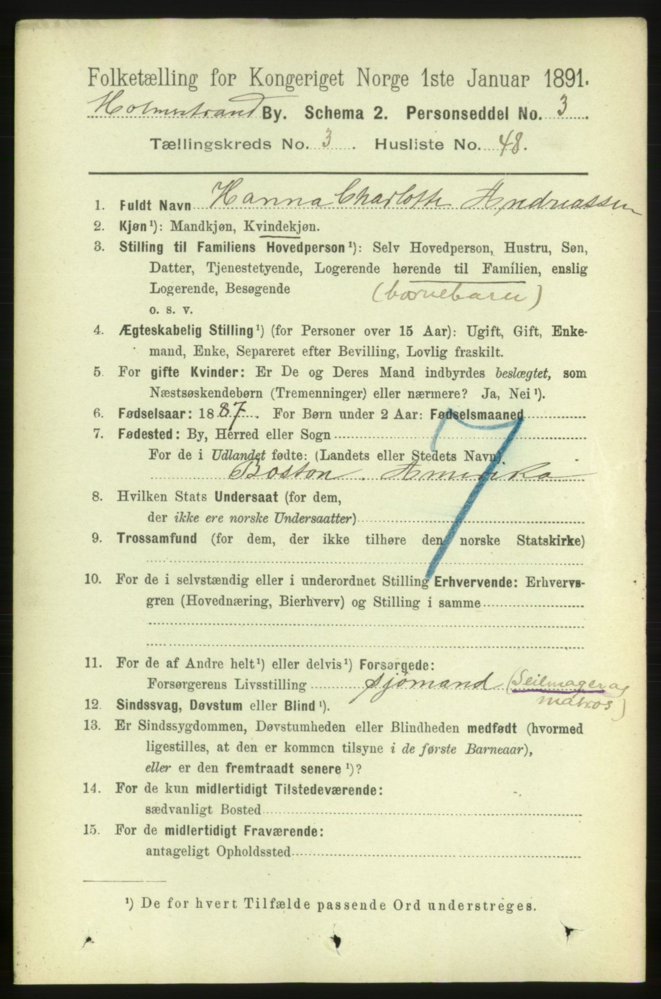 RA, 1891 census for 0702 Holmestrand, 1891, p. 2199