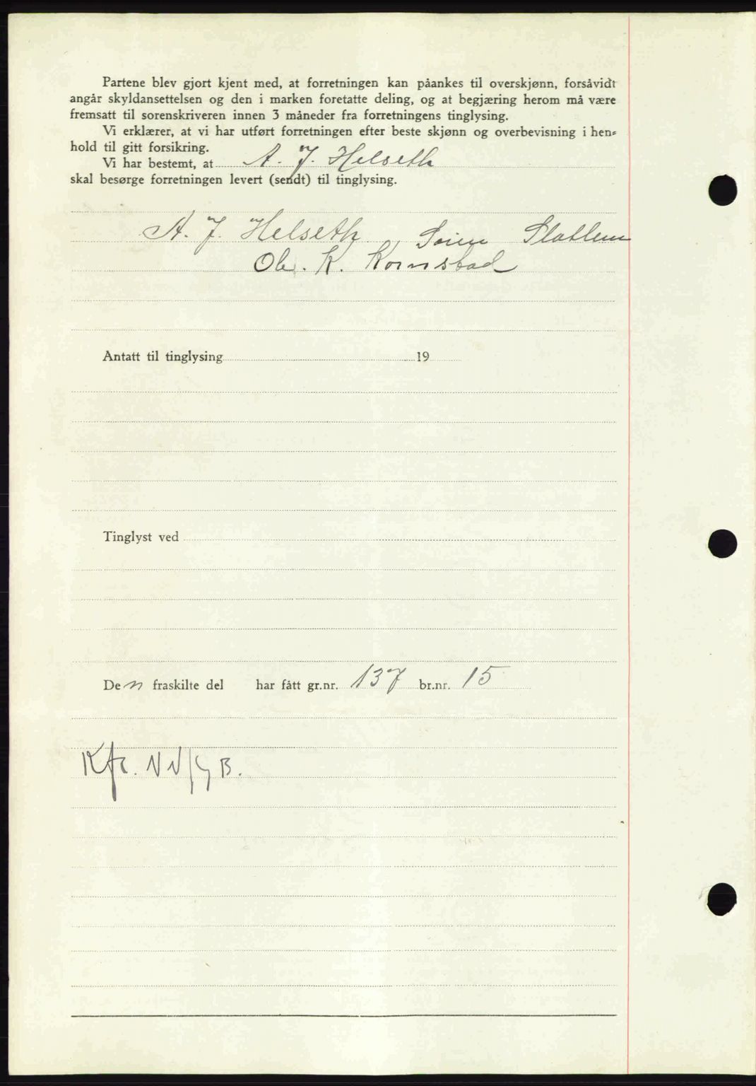 Nordmøre sorenskriveri, AV/SAT-A-4132/1/2/2Ca: Mortgage book no. A91, 1941-1942, Diary no: : 2164/1941