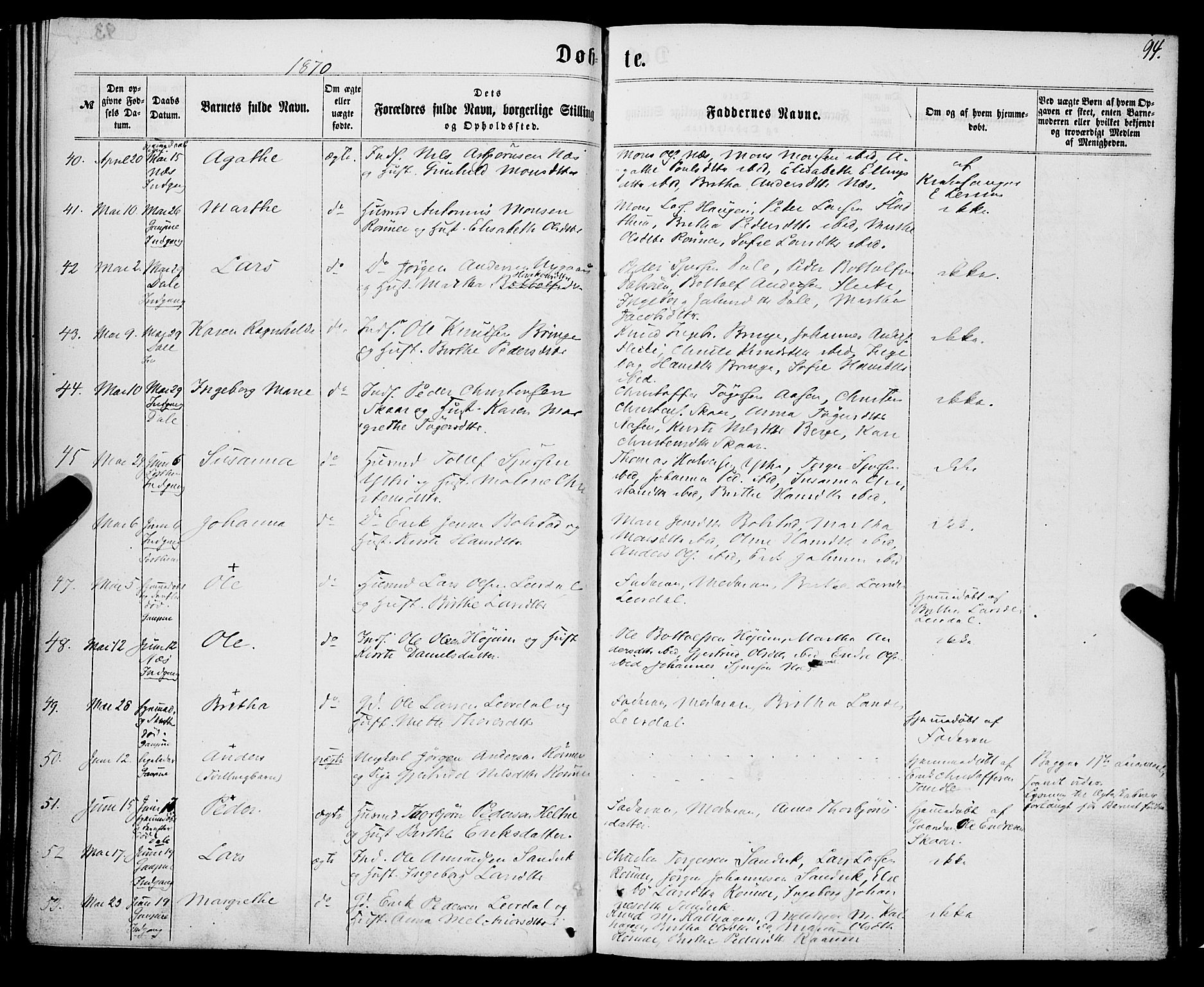 Luster sokneprestembete, AV/SAB-A-81101/H/Haa/Haaa/L0008: Parish register (official) no. A 8, 1860-1870, p. 94