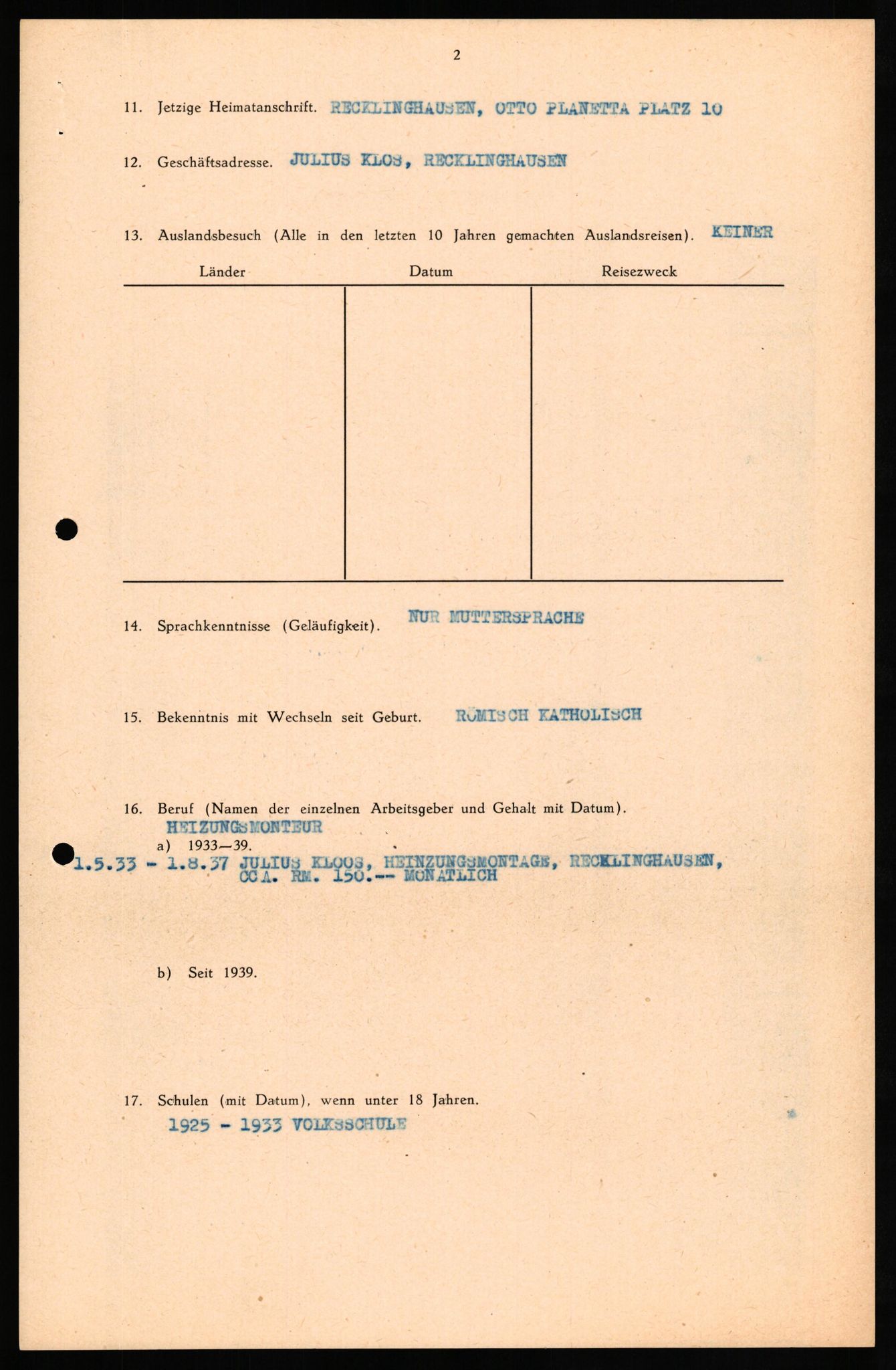 Forsvaret, Forsvarets overkommando II, AV/RA-RAFA-3915/D/Db/L0029: CI Questionaires. Tyske okkupasjonsstyrker i Norge. Tyskere., 1945-1946, p. 222