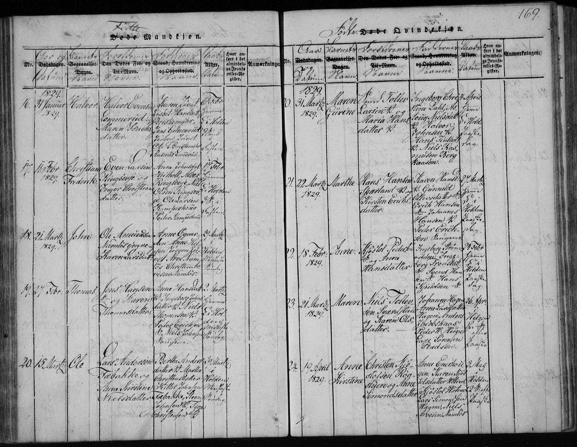 Holla kirkebøker, AV/SAKO-A-272/F/Fa/L0003: Parish register (official) no. 3, 1815-1830, p. 169