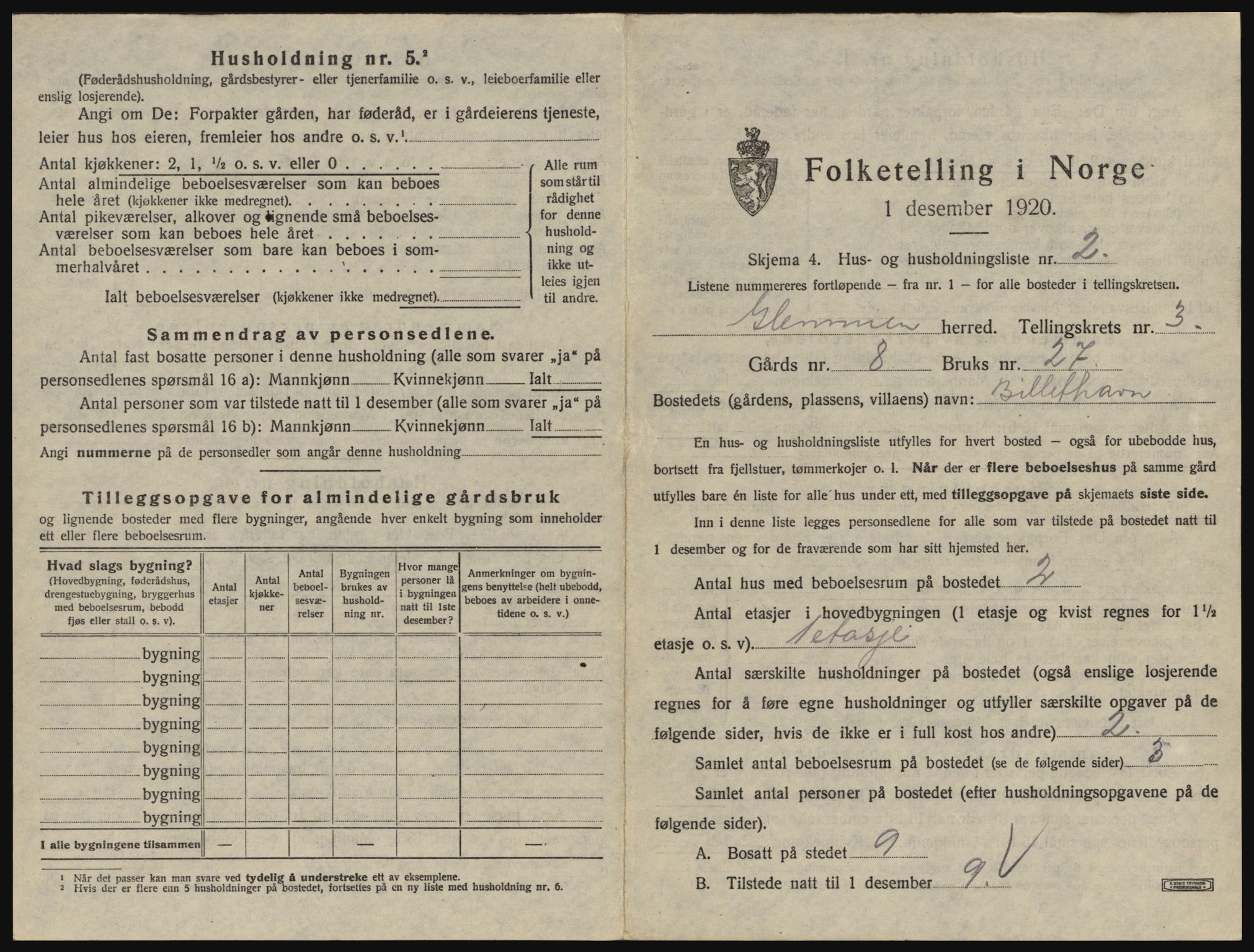 SAO, 1920 census for Glemmen, 1920, p. 449