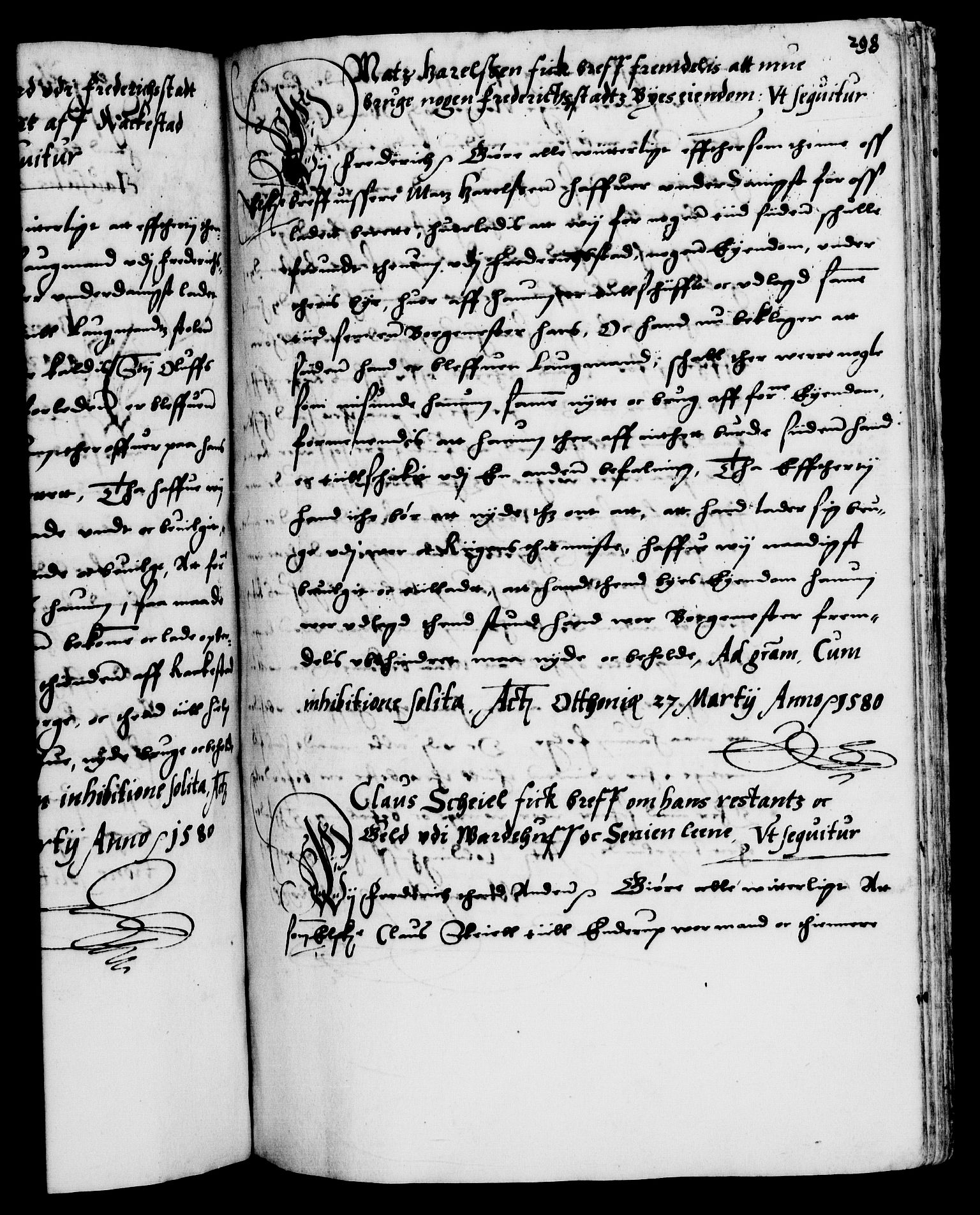 Danske Kanselli 1572-1799, RA/EA-3023/F/Fc/Fca/Fcaa/L0001: Norske registre (mikrofilm), 1572-1588, p. 298a