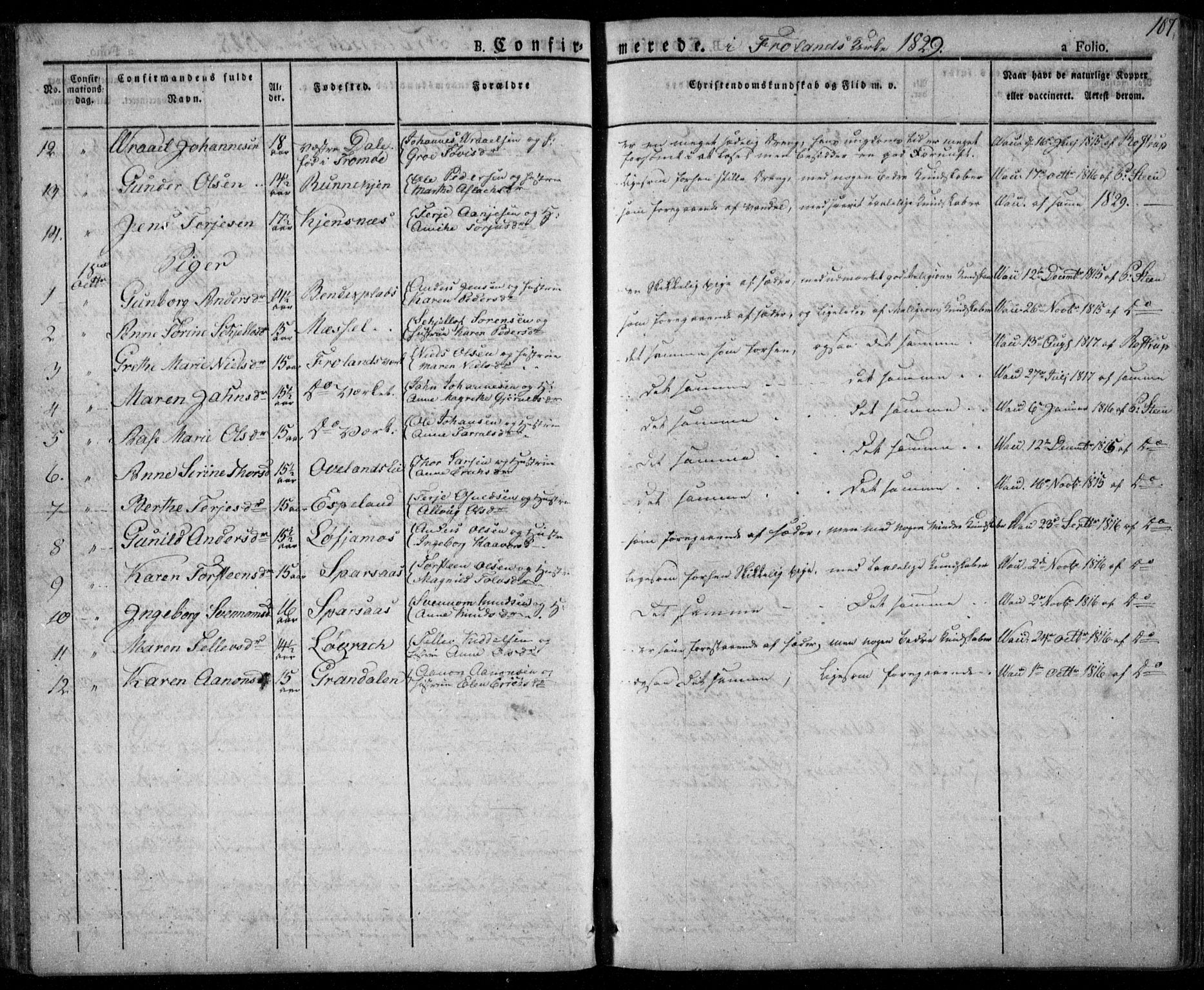 Froland sokneprestkontor, AV/SAK-1111-0013/F/Fa/L0001: Parish register (official) no. A 1, 1827-1844, p. 107