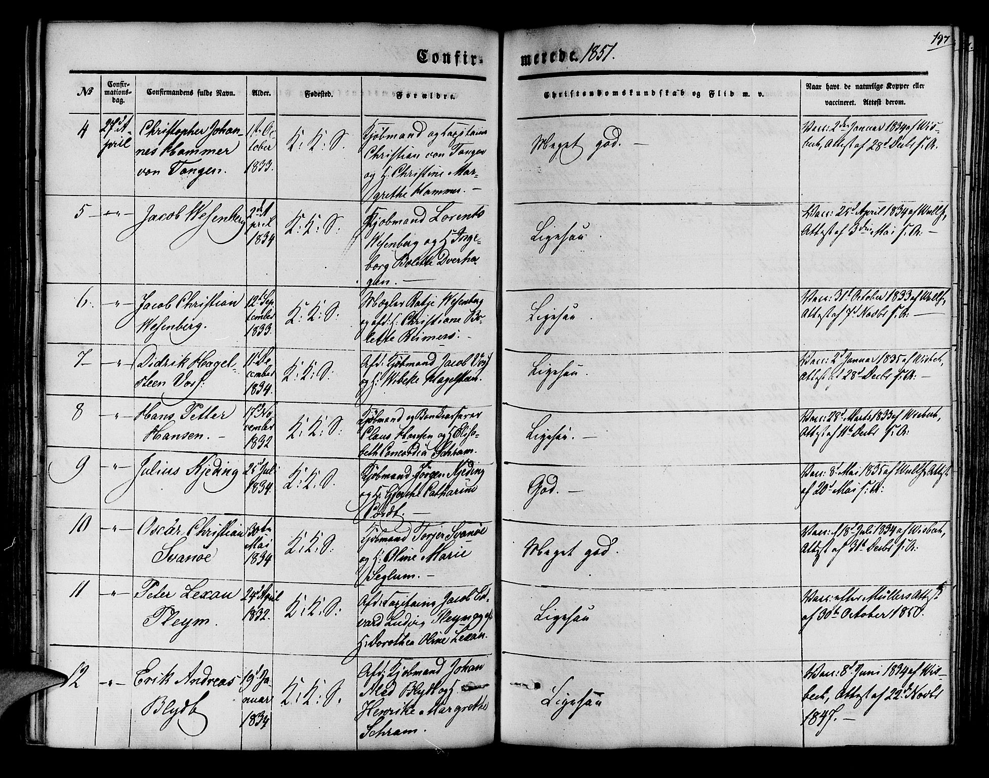 Korskirken sokneprestembete, SAB/A-76101/H/Hab: Parish register (copy) no. C 1, 1839-1868, p. 197