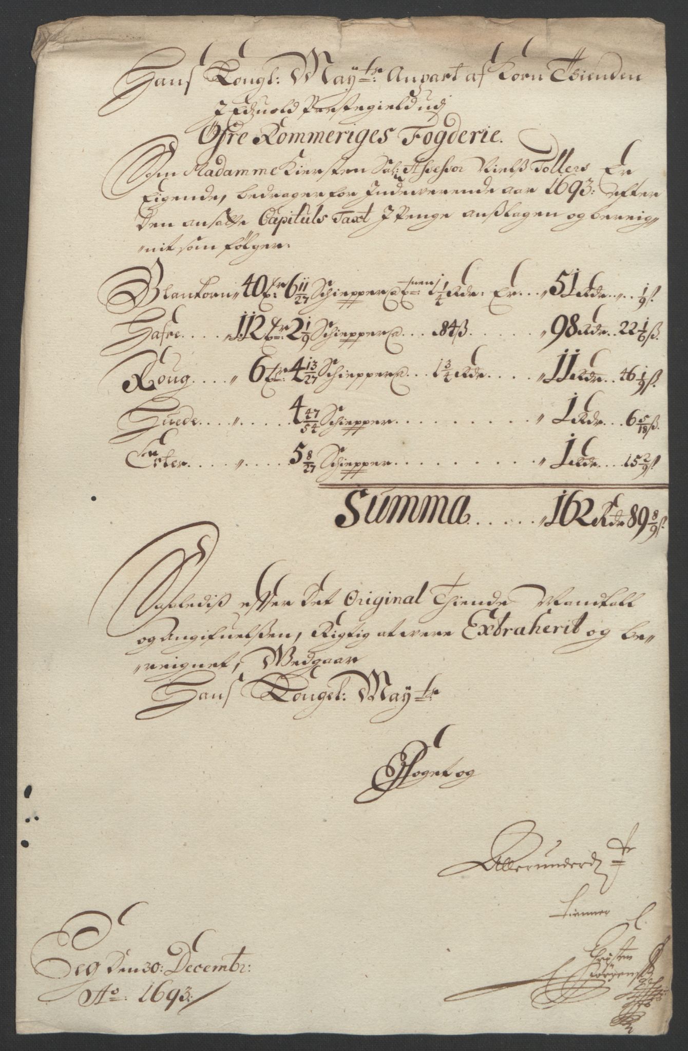 Rentekammeret inntil 1814, Reviderte regnskaper, Fogderegnskap, AV/RA-EA-4092/R12/L0705: Fogderegnskap Øvre Romerike, 1693, p. 68